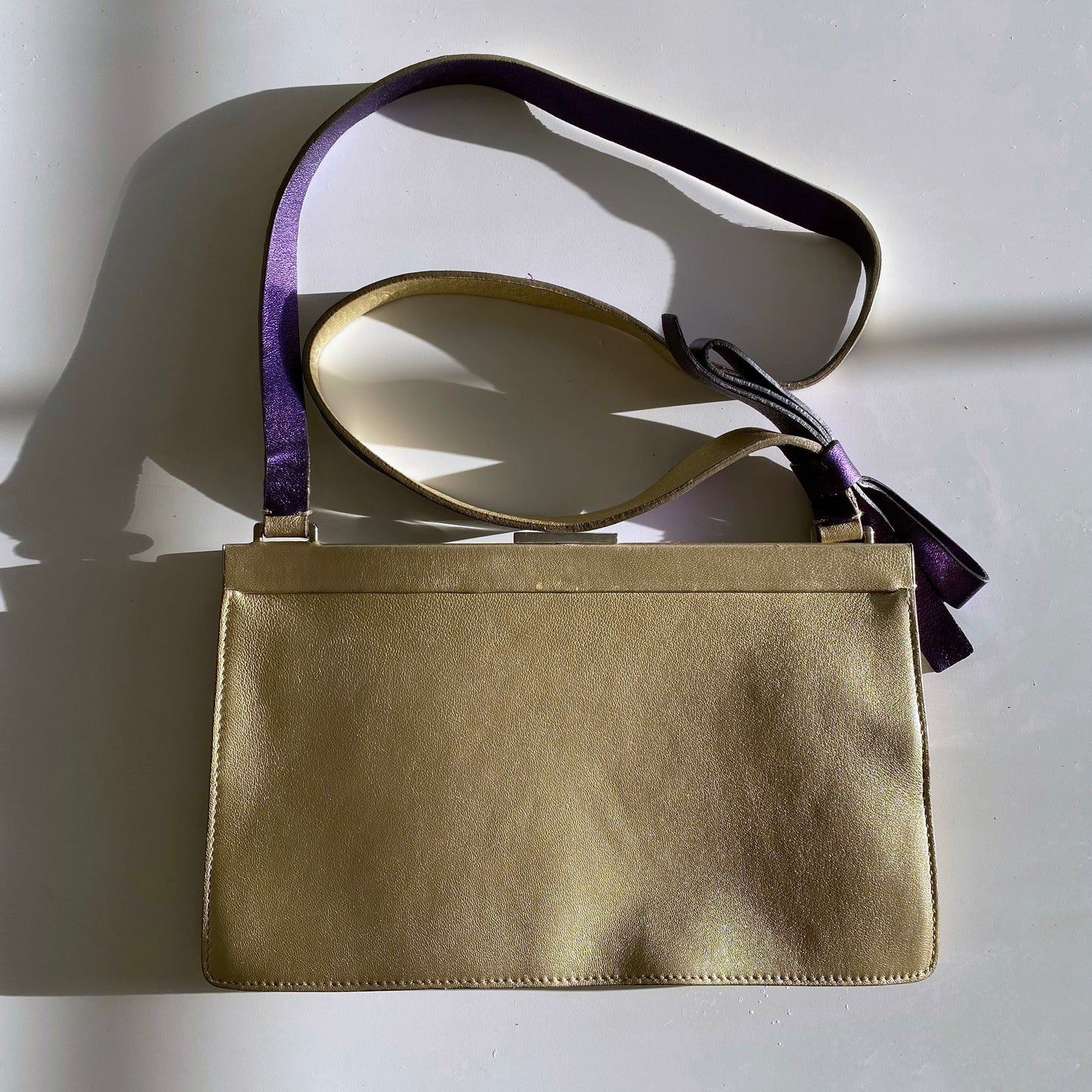 Miu Miu 2000 SS Gold / Purple Metallic Bow Crossbody Bag