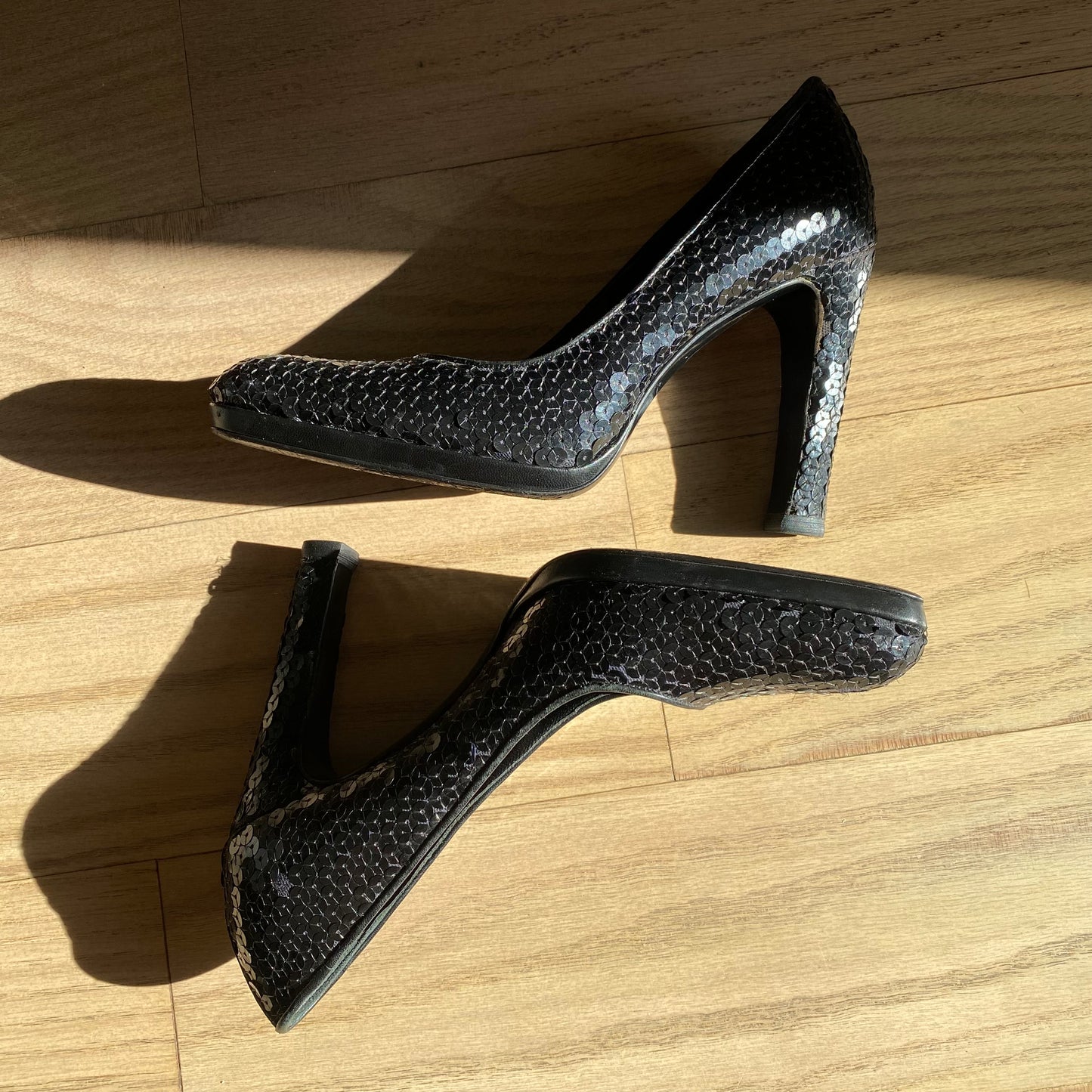Miu Miu Early 2000s Black Sequins Pumps
