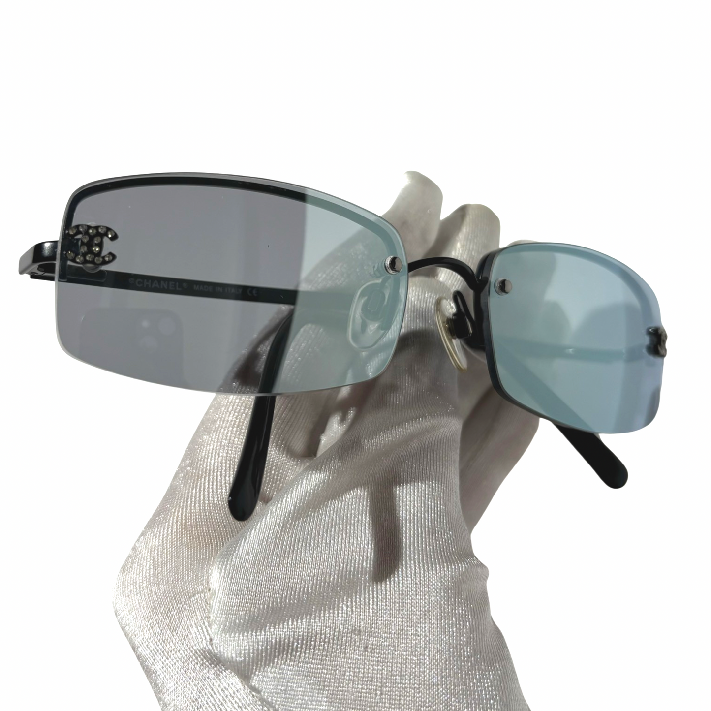 Chanel Early 2000s Mirrored Rhinestone CC Sunglasses