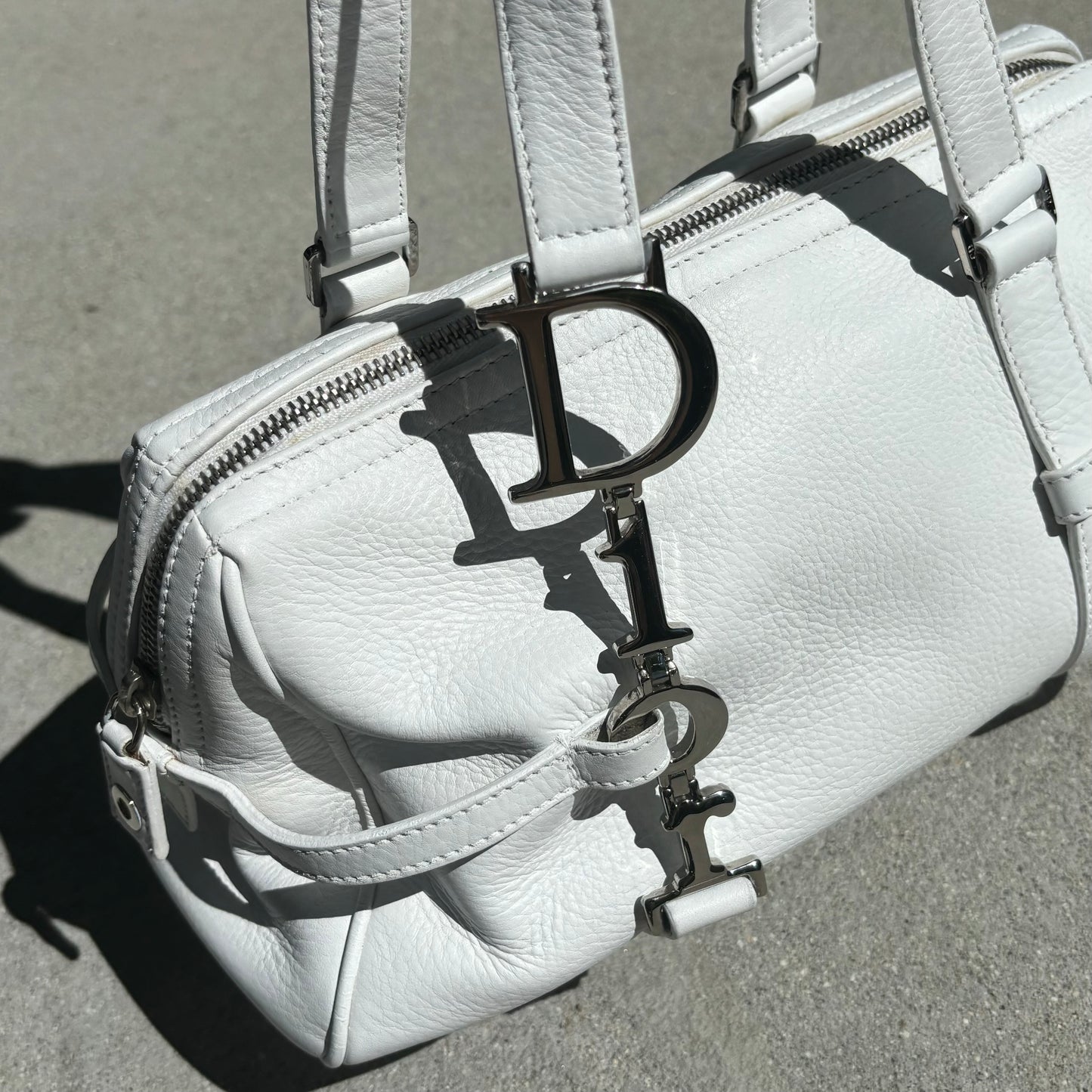 Dior 2005 Spring White Leather Boston Bag