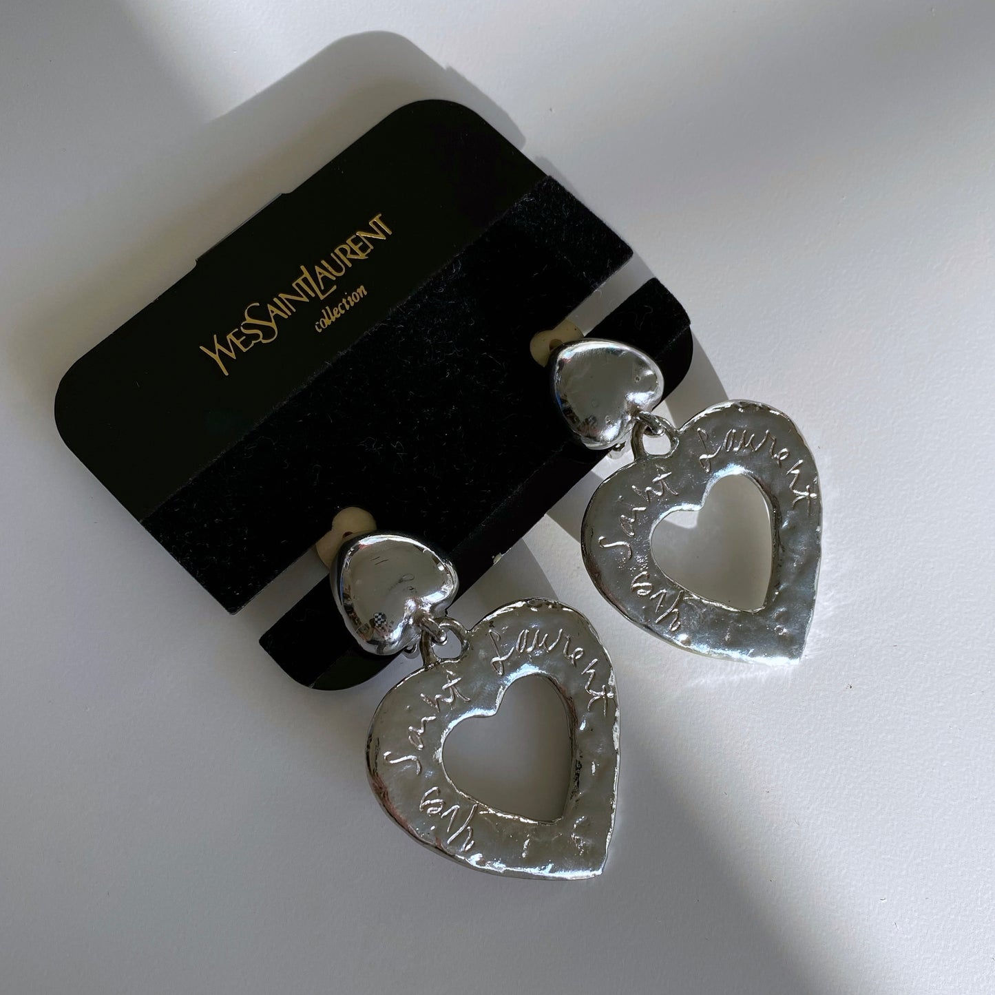 Yves Saint Laurent Early 90s Signature Heart Shaped Clip-on Earrings