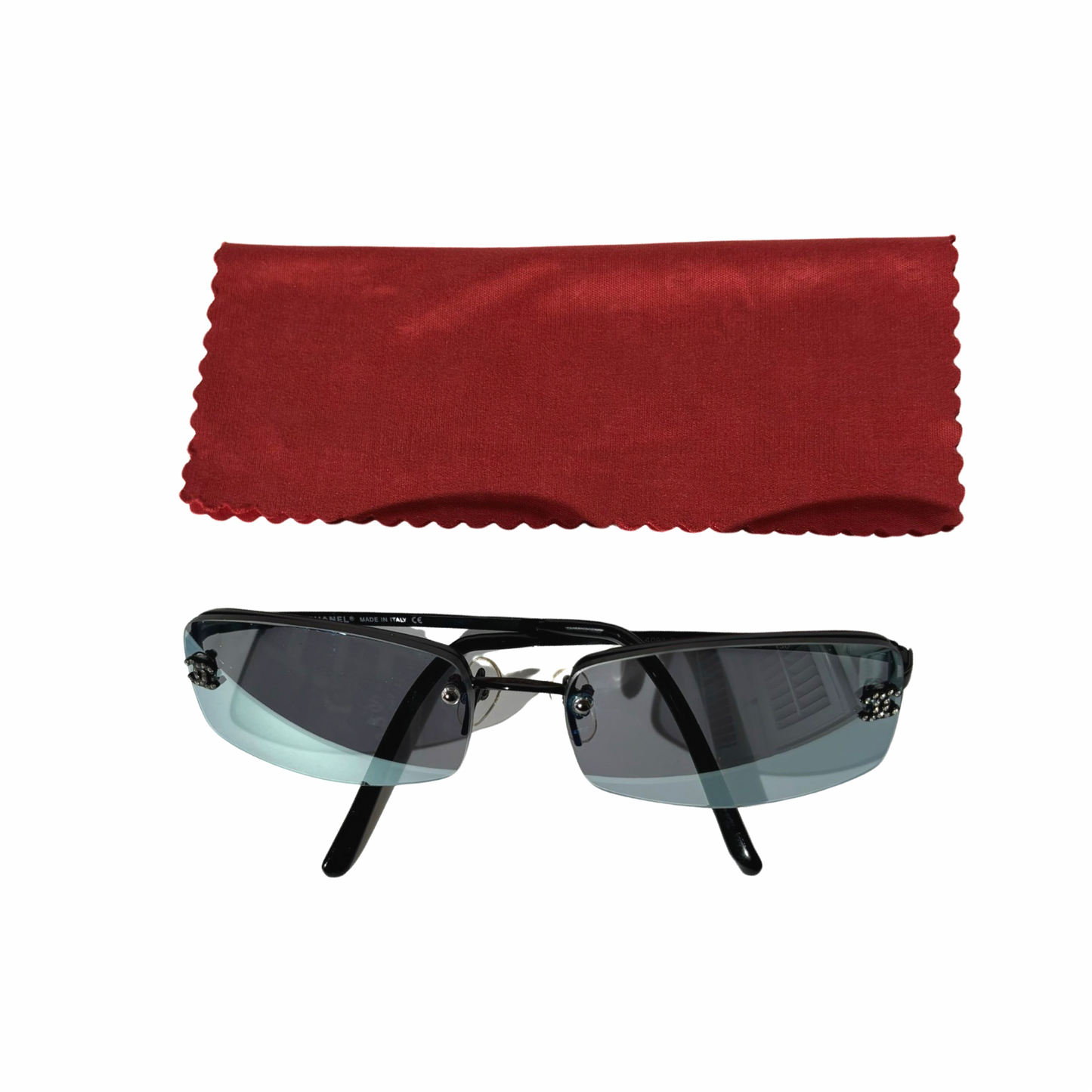 Chanel Early 2000s Mirrored Rhinestone CC Sunglasses