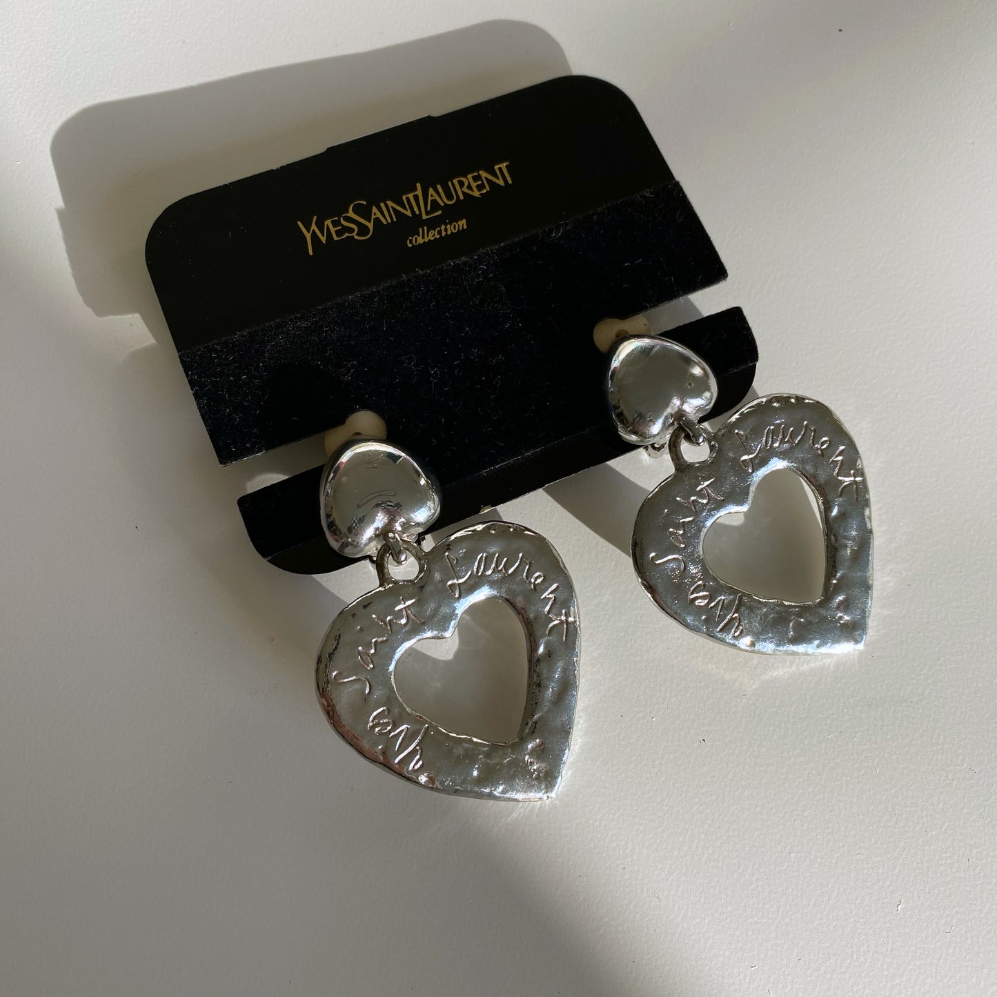 Yves Saint Laurent Early 90s Signature Heart Shaped Clip-on Earrings