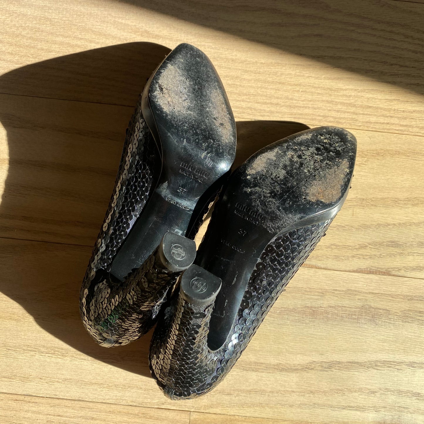 Miu Miu Early 2000s Black Sequins Pumps
