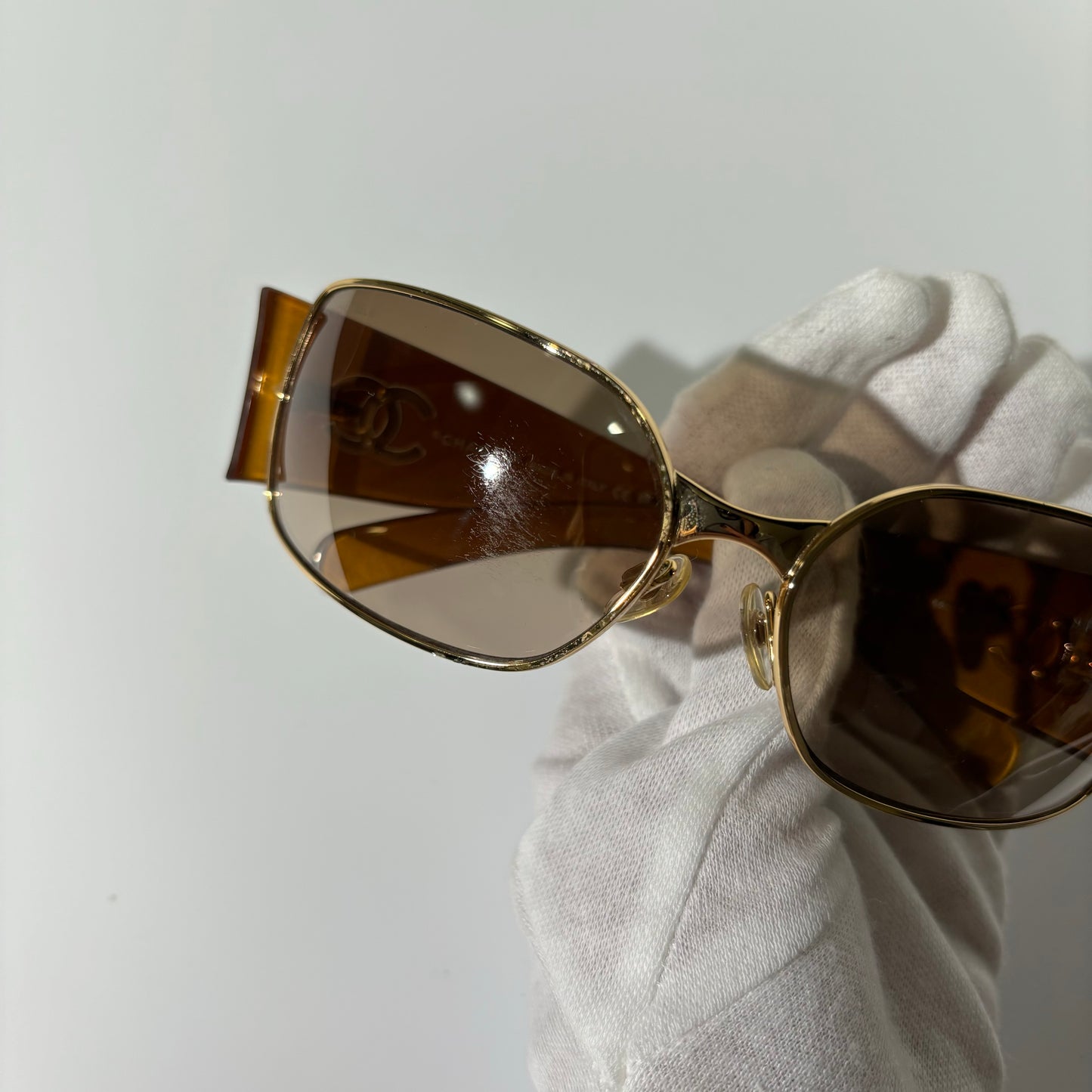 Chanel Early 2000s CC Mark Gold Brown Sunglasses