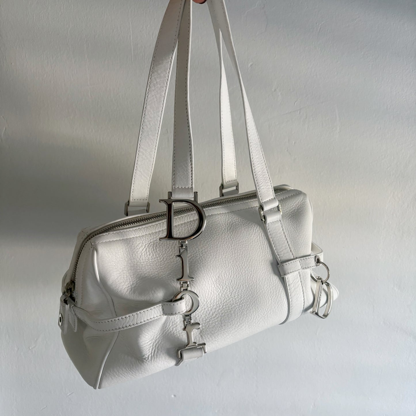 Dior 2005 Spring White Leather Boston Bag
