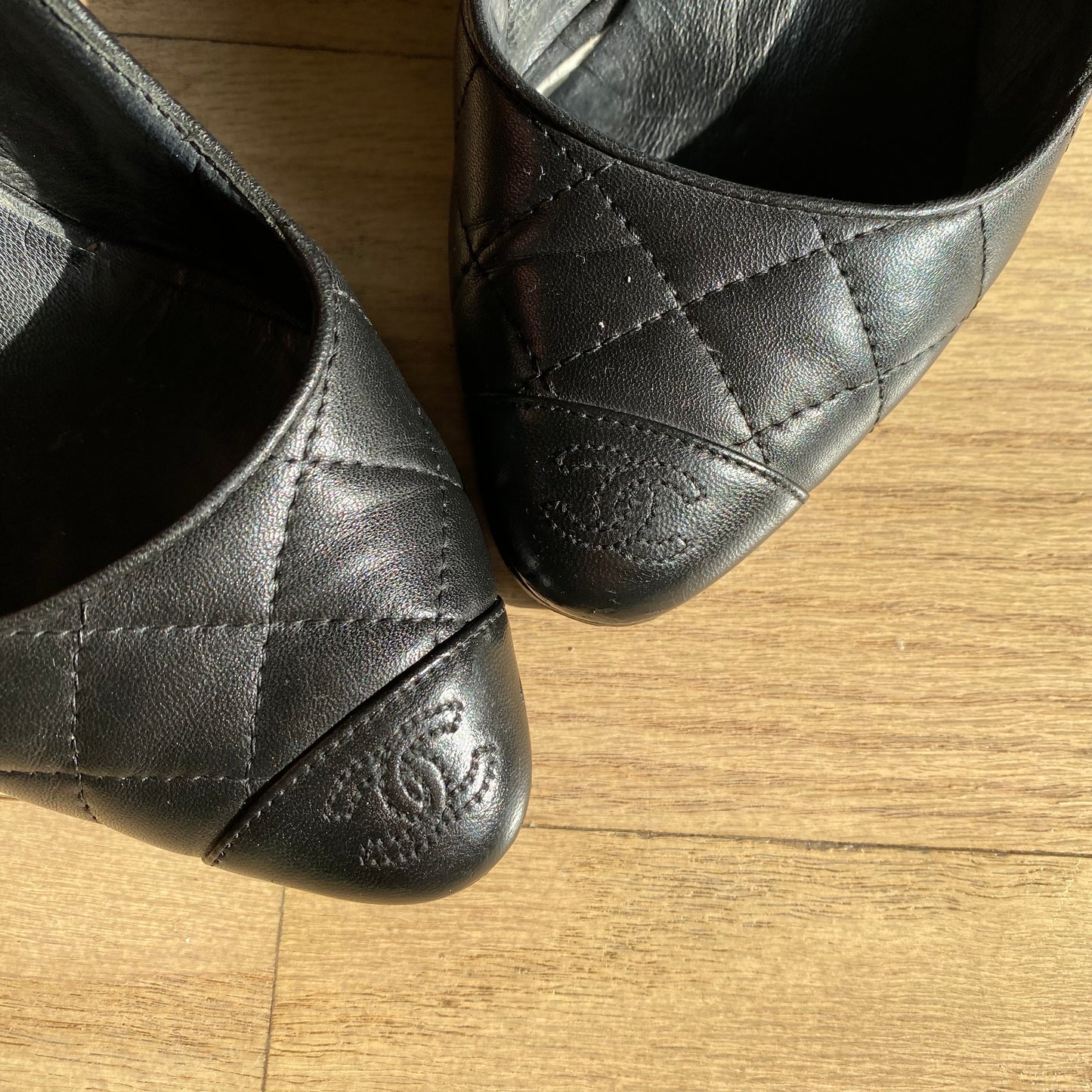 Chanel Black CC Logo Quilted Slingback Heels