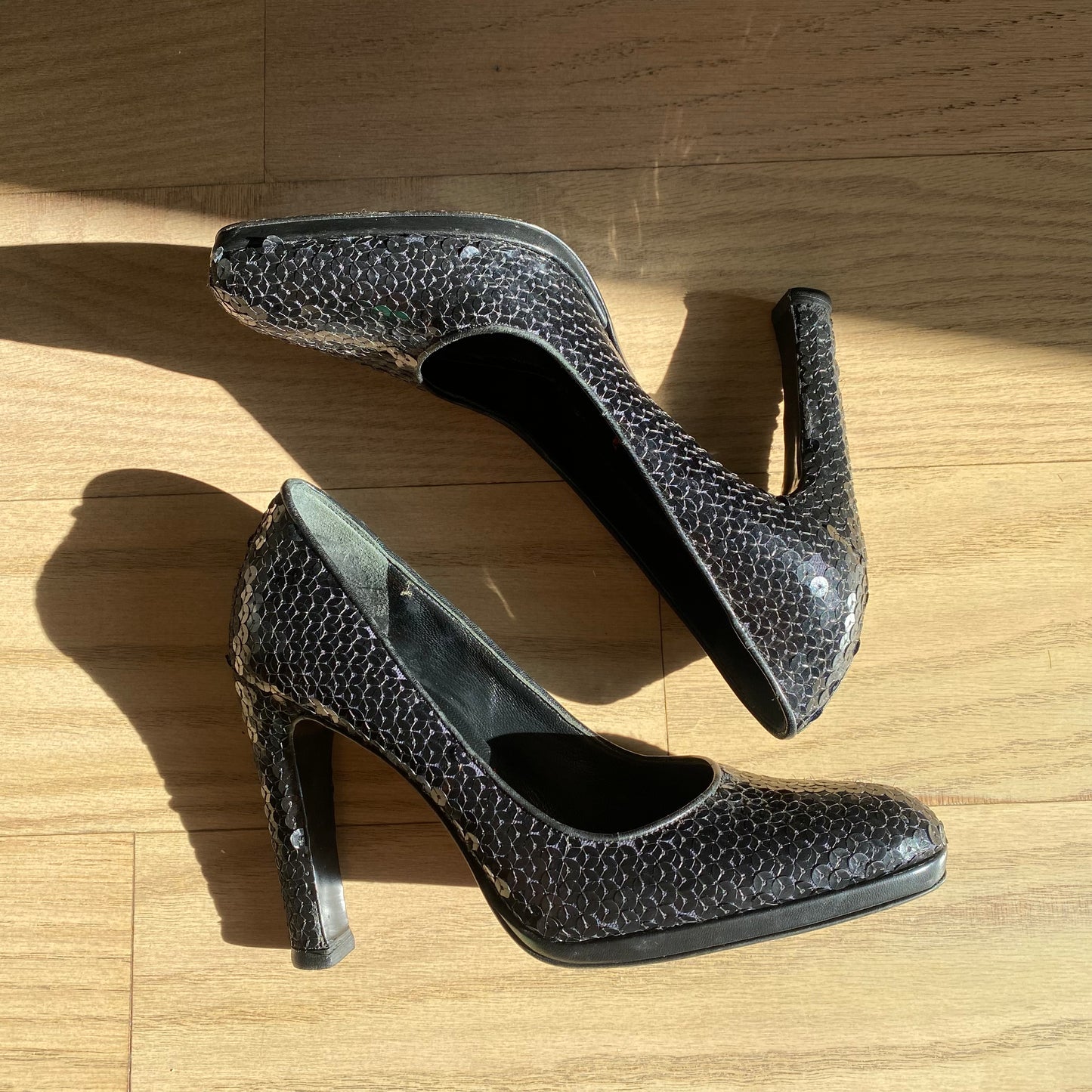 Miu Miu Early 2000s Black Sequins Pumps
