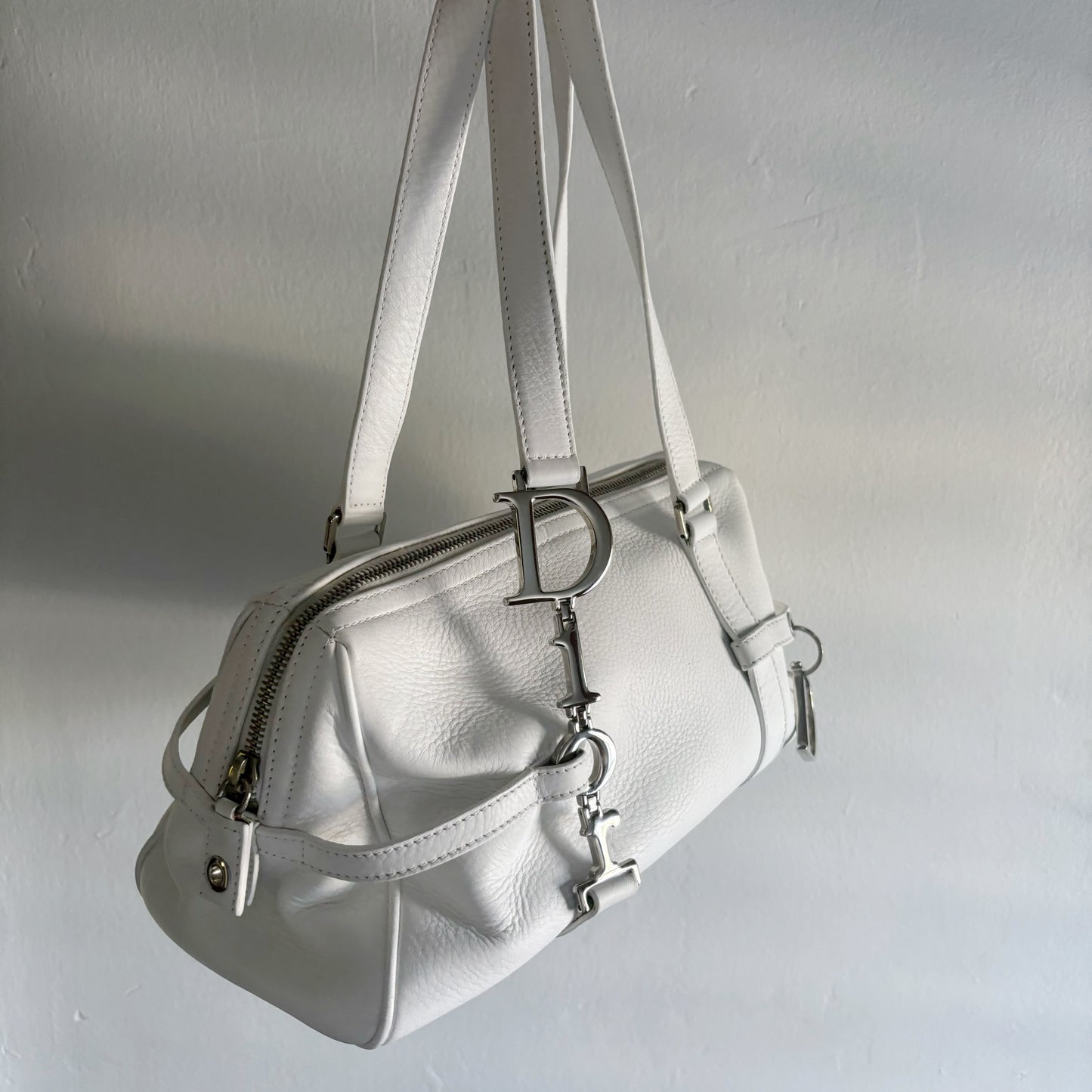 Dior 2005 Spring White Leather Boston Bag