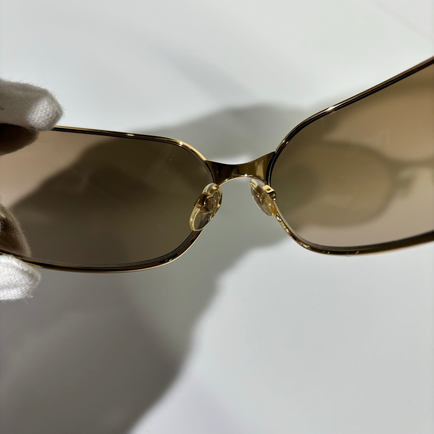 Chanel Early 2000s CC Mark Gold Brown Sunglasses