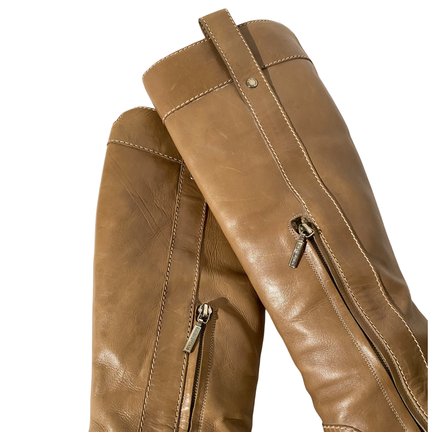 Dolce and Gabbana DG Logo Buckled Leather Knee-hight Boots