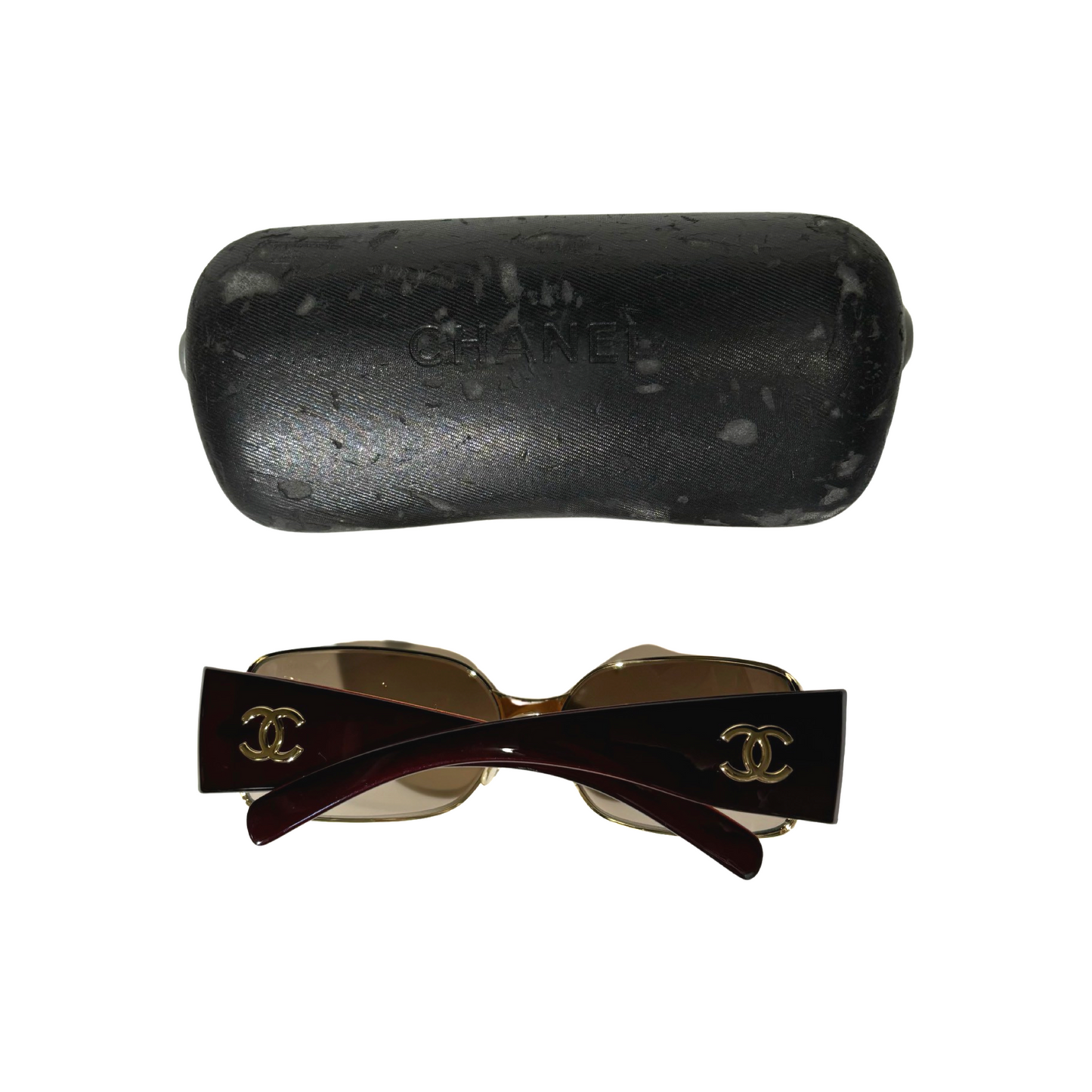 Chanel Early 2000s CC Mark Gold Brown Sunglasses