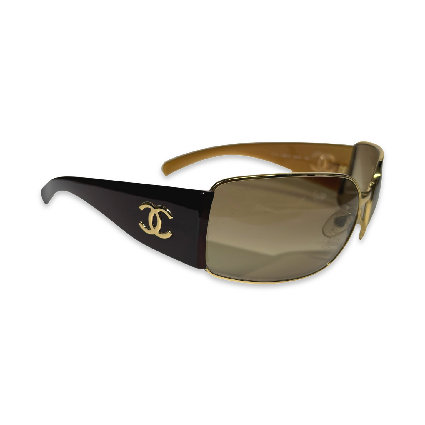 Chanel Early 2000s CC Mark Gold Brown Sunglasses