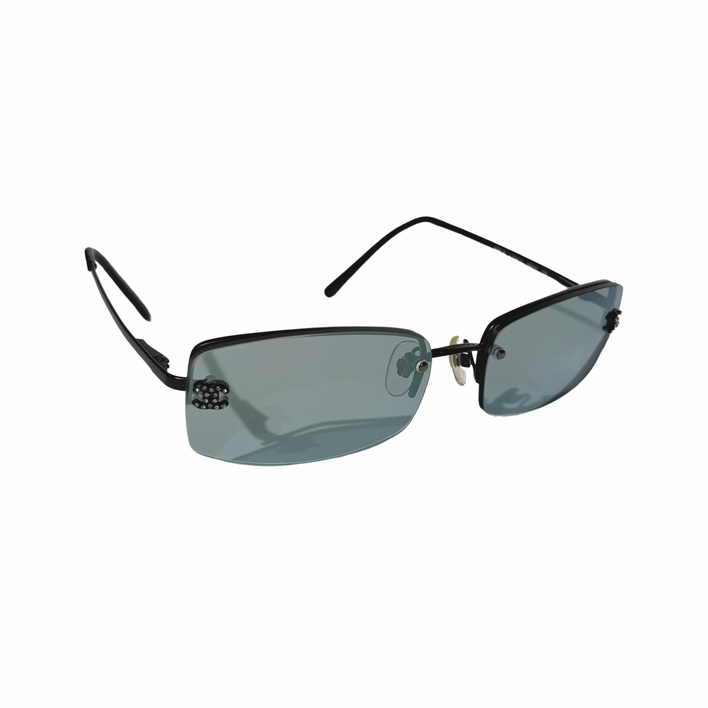 Chanel Early 2000s Mirrored Rhinestone CC Sunglasses