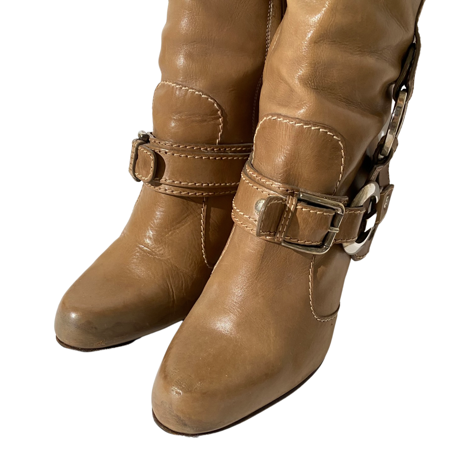 Dolce and Gabbana DG Logo Buckled Leather Knee-hight Boots