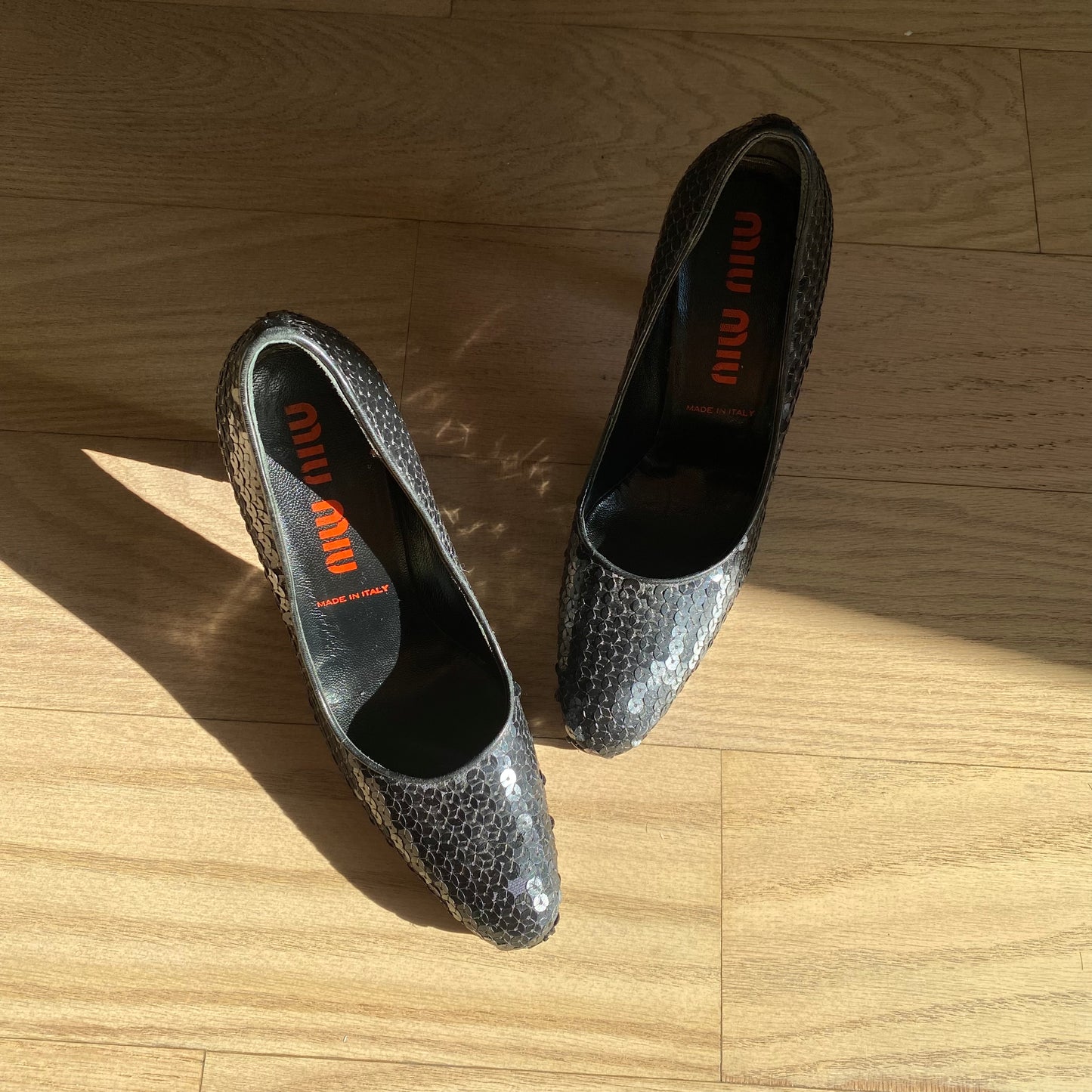 Miu Miu Early 2000s Black Sequins Pumps