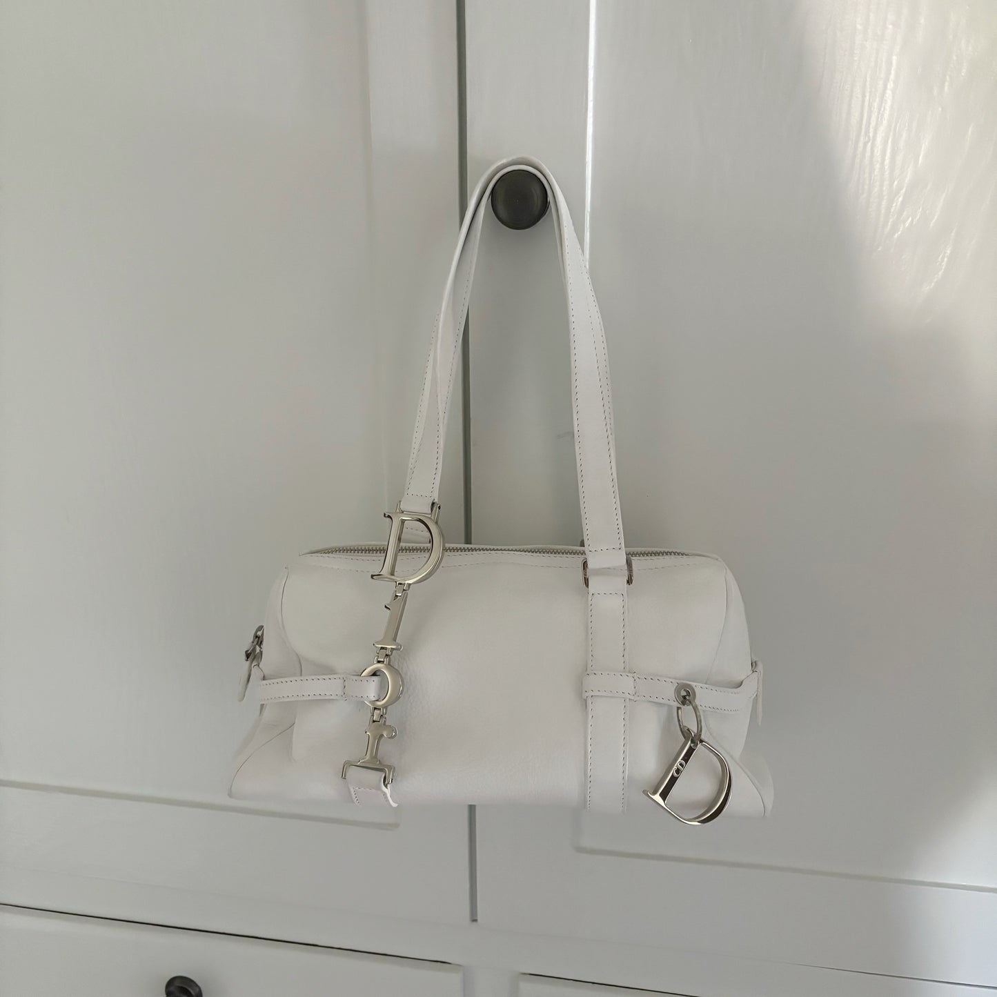 Dior 2005 Spring White Leather Boston Bag