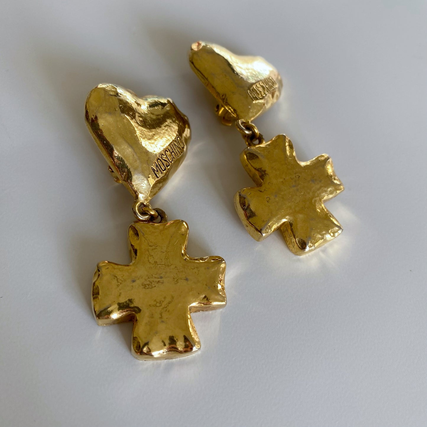 Moschino 80s Gold Chunky Heat Shaped Clip-on Earrings