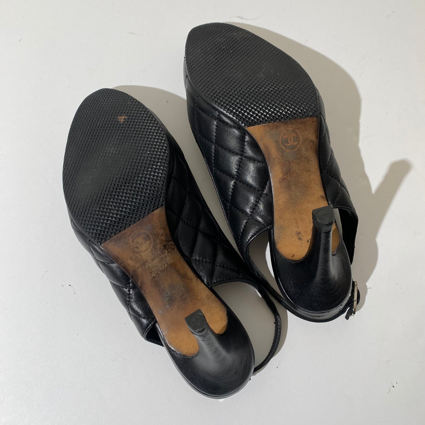 Chanel Black CC Logo Quilted Slingback Heels