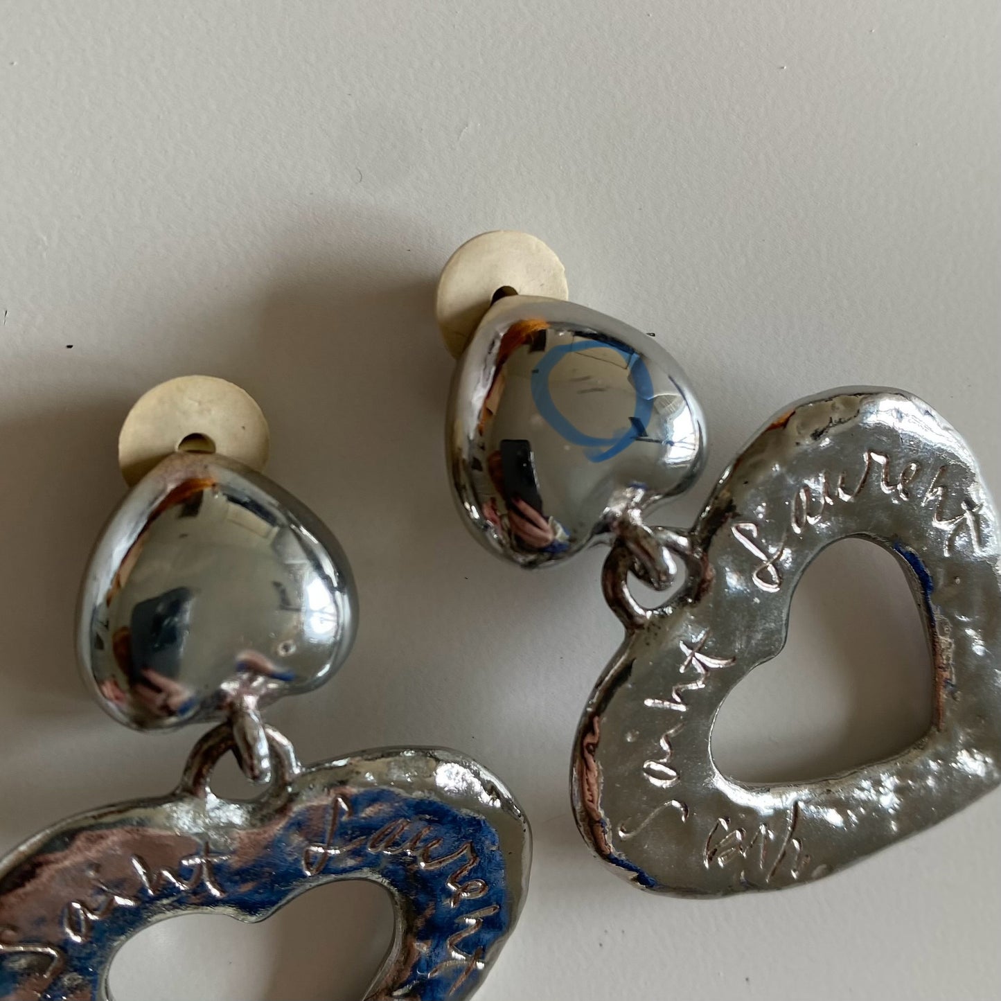 Yves Saint Laurent Early 90s Signature Heart Shaped Clip-on Earrings
