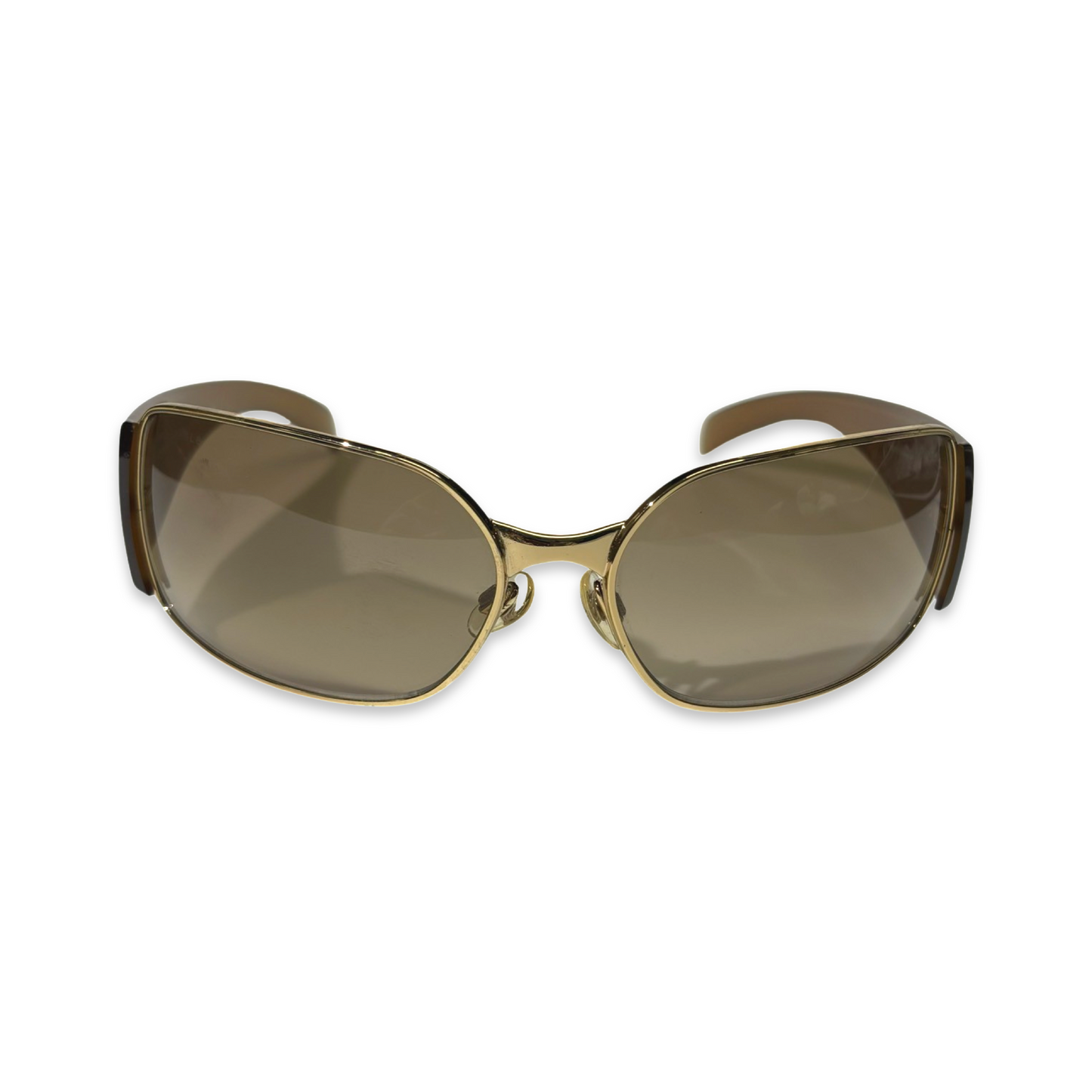 Chanel Early 2000s CC Mark Gold Brown Sunglasses