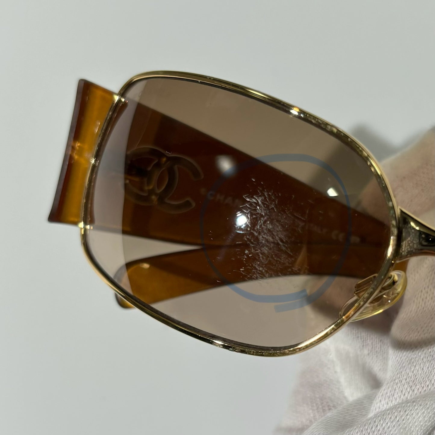 Chanel Early 2000s CC Mark Gold Brown Sunglasses