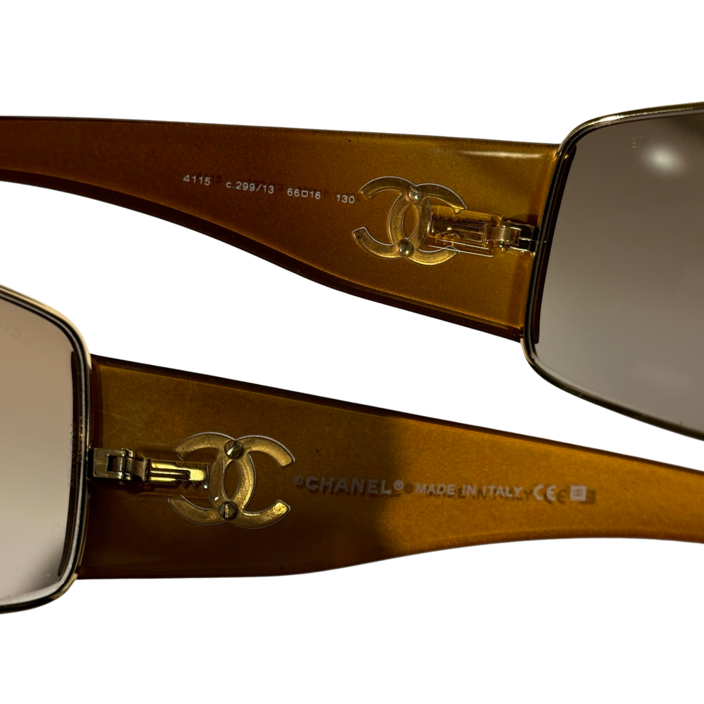 Chanel Early 2000s CC Mark Gold Brown Sunglasses