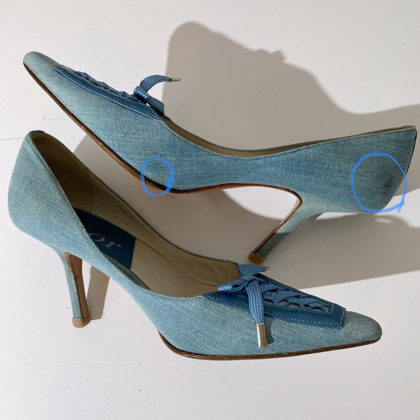 Dior 2002 Spring Denim Lace-up Bow Pointed Toe Pumps