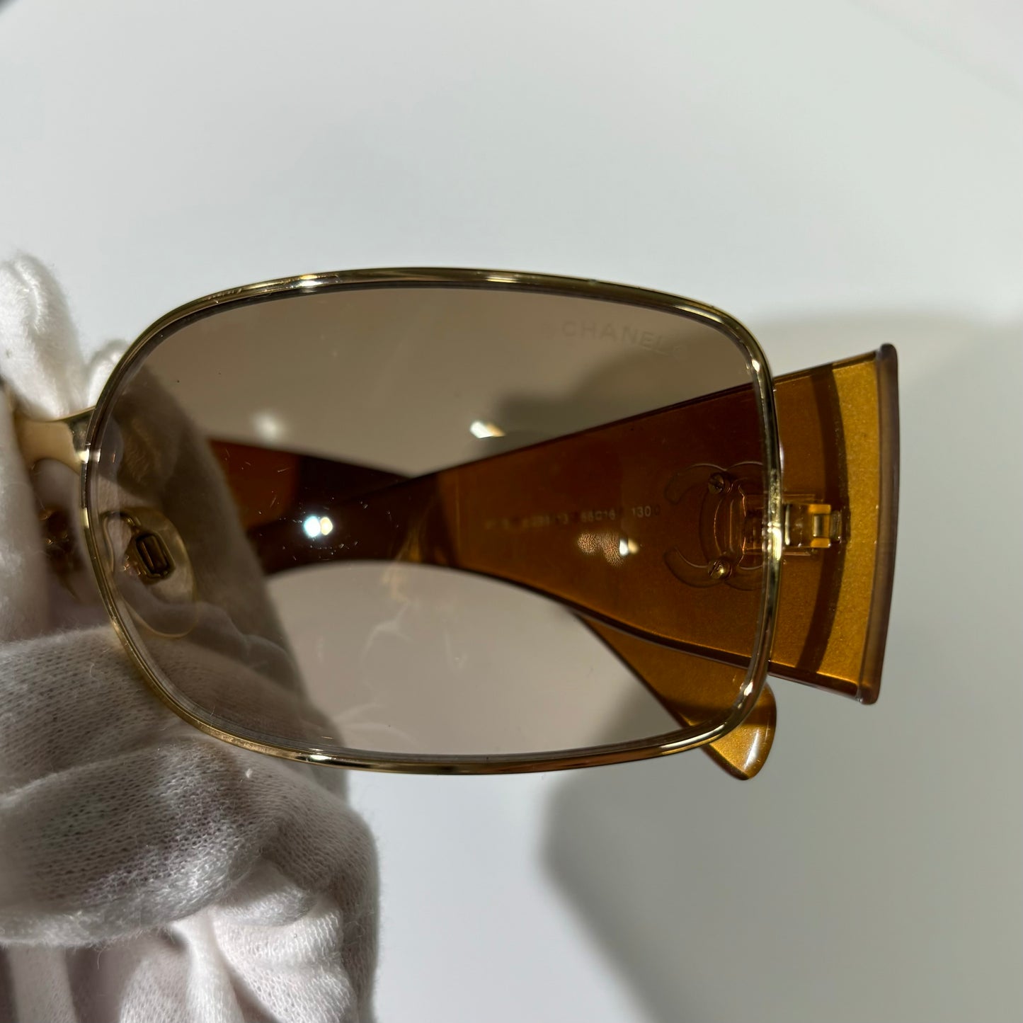 Chanel Early 2000s CC Mark Gold Brown Sunglasses