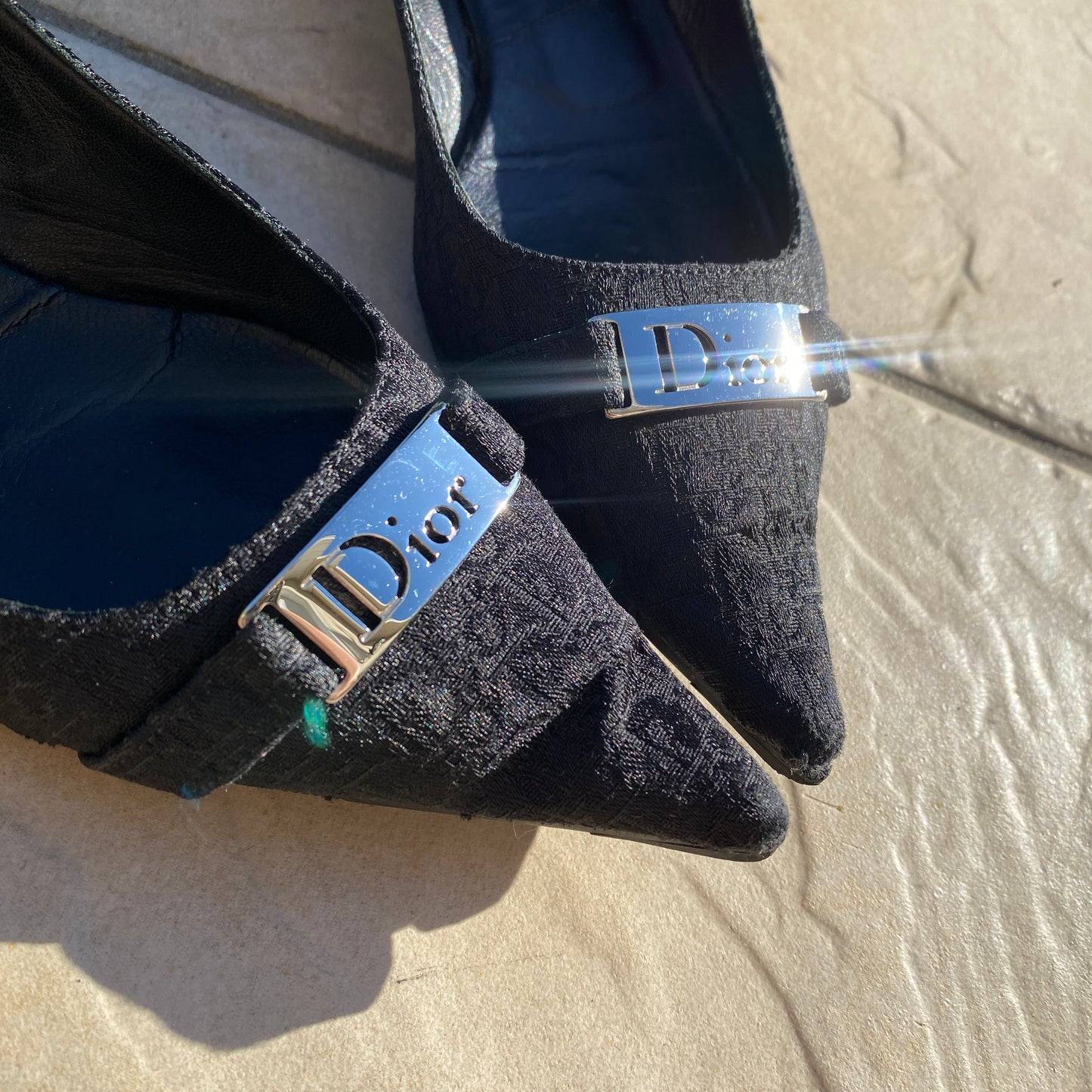 Dior Black Trotter Buckles Pointed Toe Ballet Flats