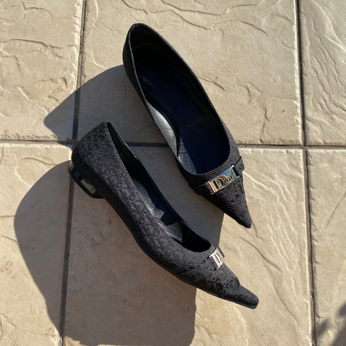 Dior Black Trotter Buckles Pointed Toe Ballet Flats