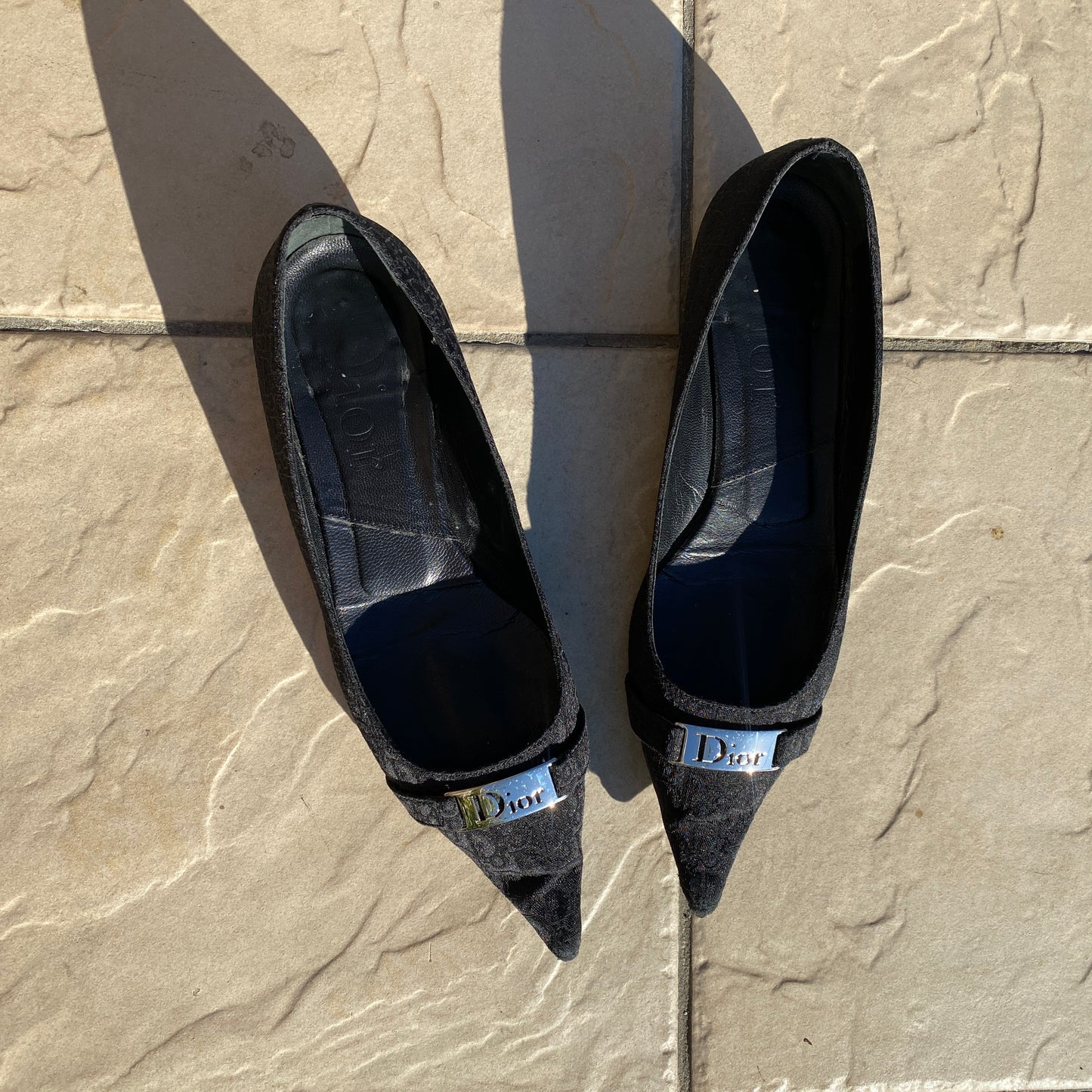 Dior Black Trotter Buckles Pointed Toe Ballet Flats