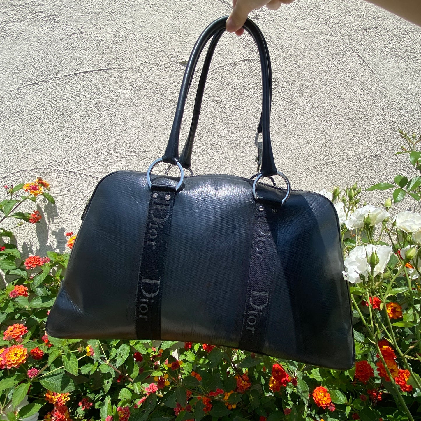 Dior 2004 Hardcore Black Leather Bowling Bag