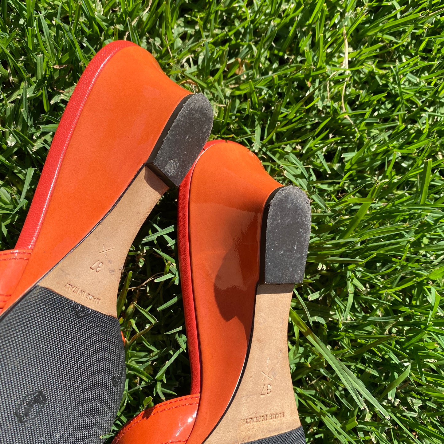 Dior D Logo Buckle Orange Patent Leather Wedge Sandals