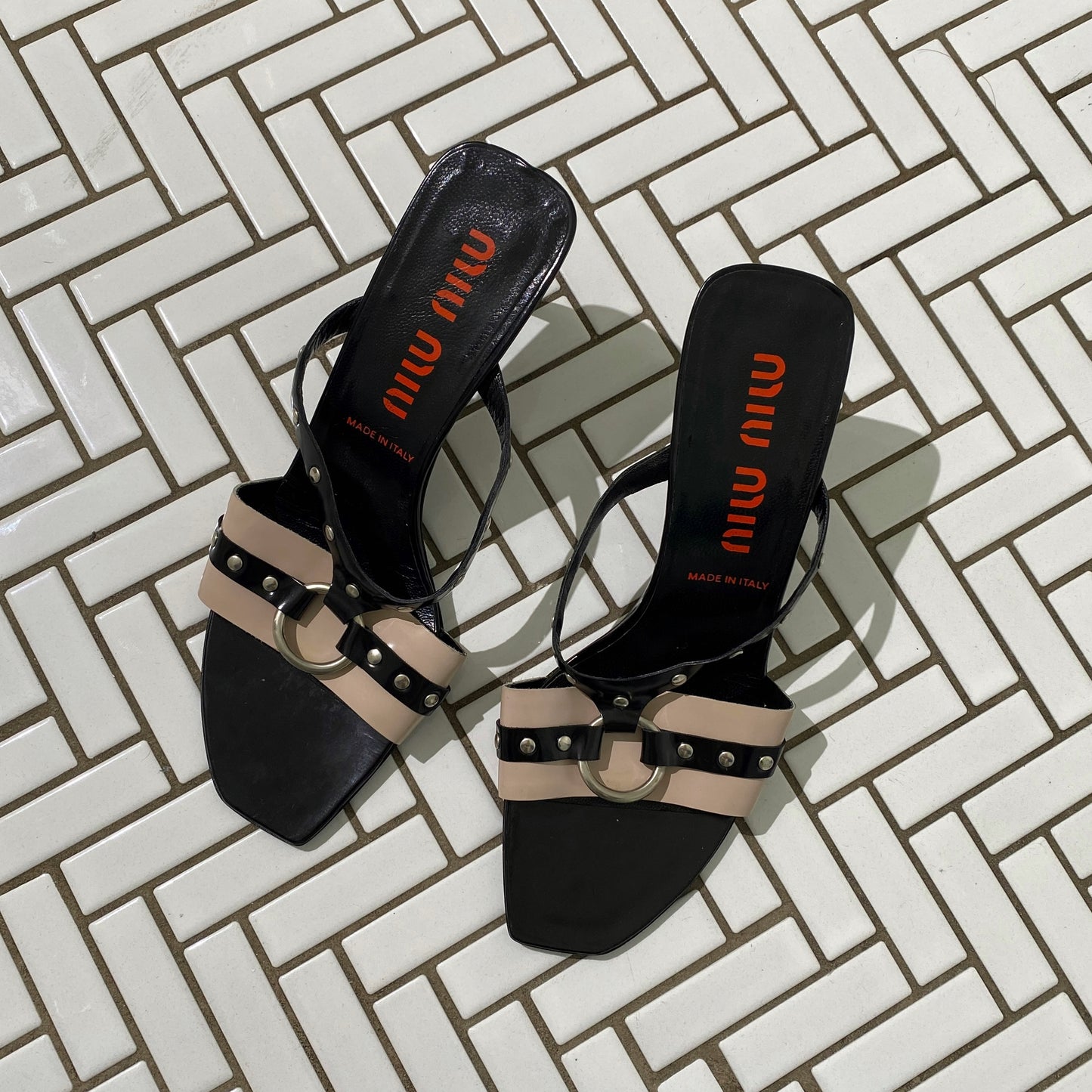 Miu Miu Black Studded Strap Heels