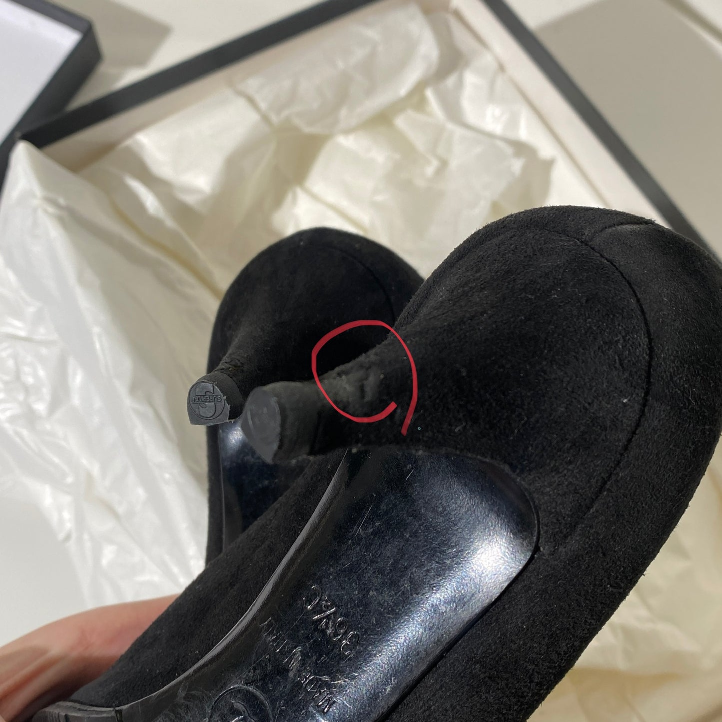 Chanel CC Logo Silver Black Suede Pumps