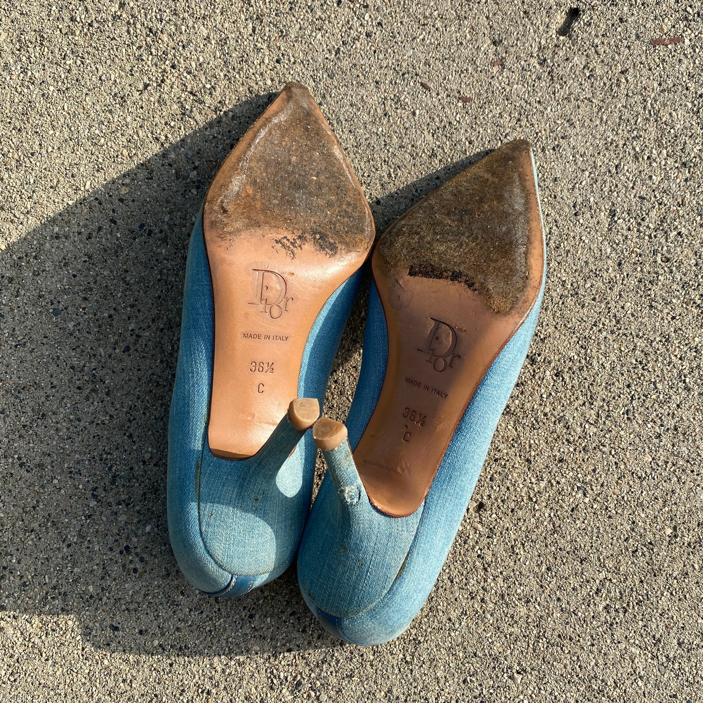 Dior 2002 Spring Denim Lace-up Bow Pointed Toe Pumps