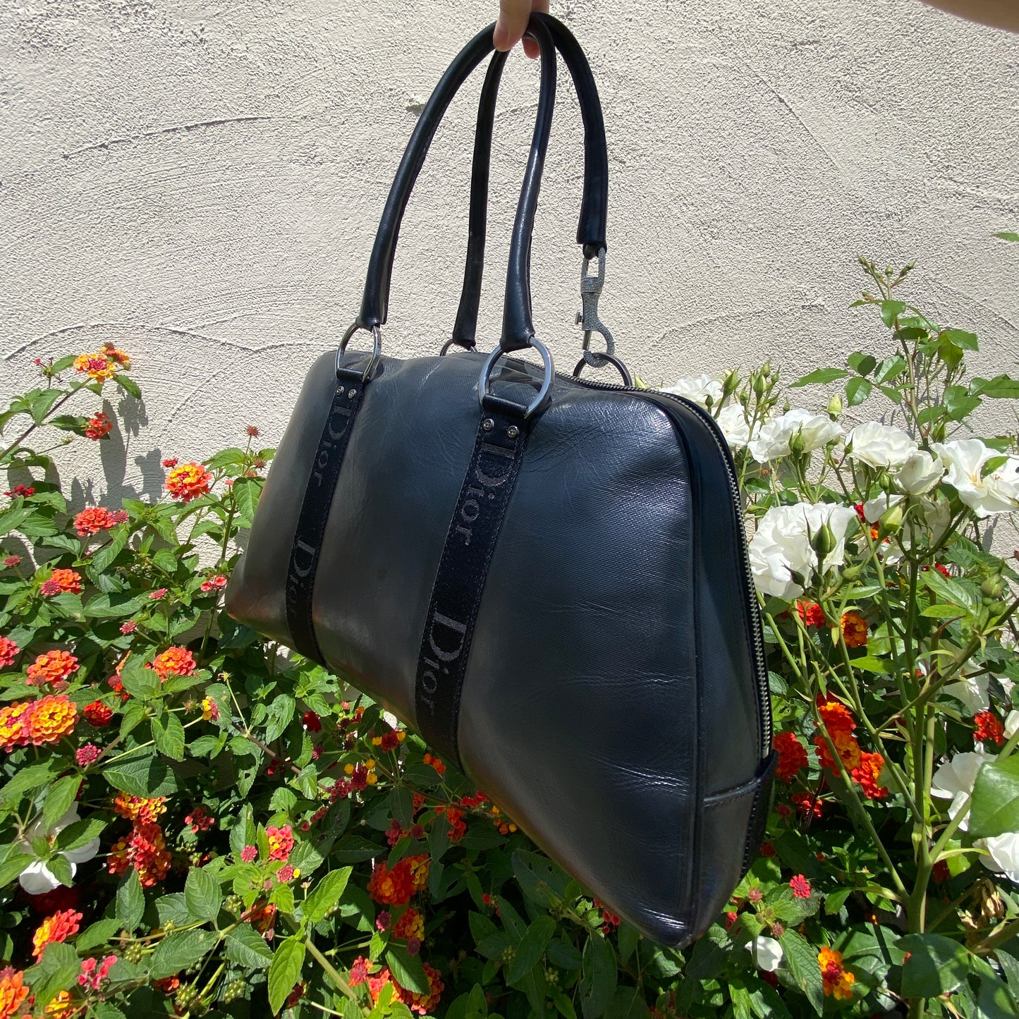 Dior 2004 Hardcore Black Leather Bowling Bag