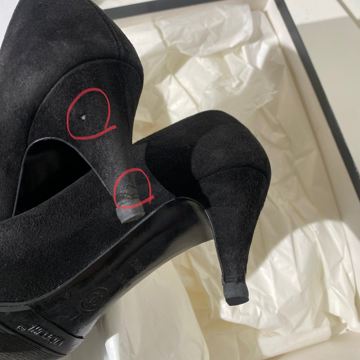 Chanel CC Logo Silver Black Suede Pumps