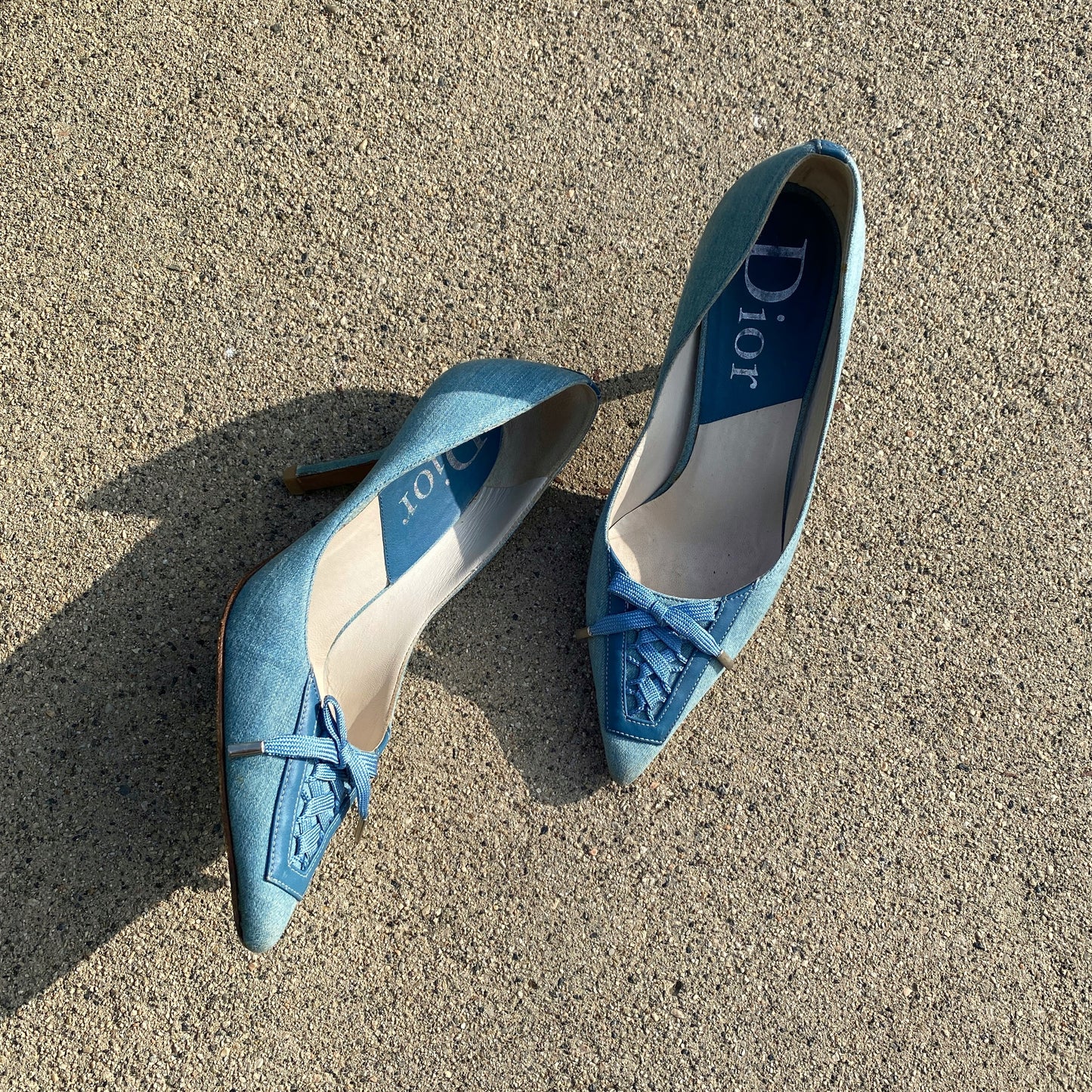 Dior 2002 Spring Denim Lace-up Bow Pointed Toe Pumps