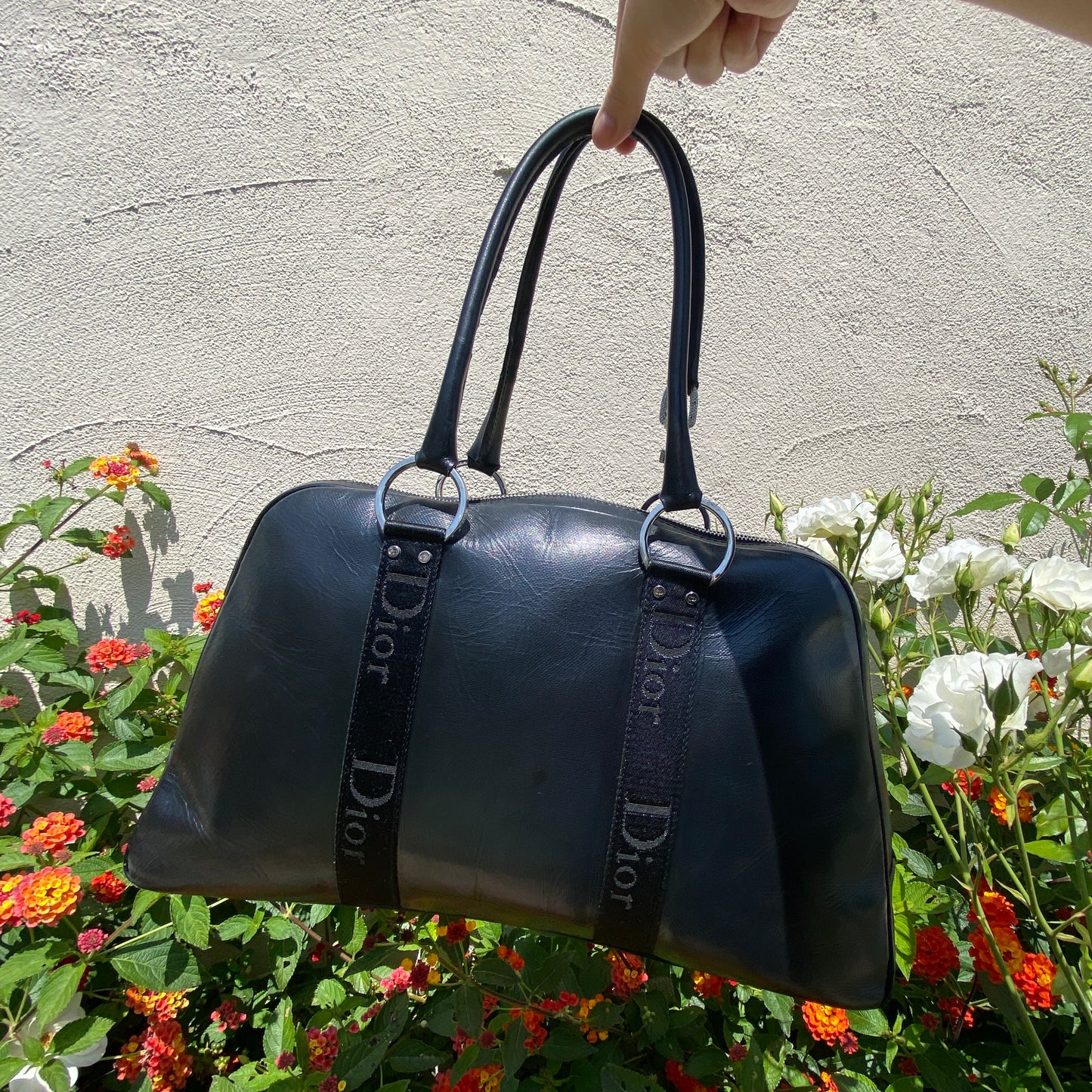Dior 2004 Hardcore Black Leather Bowling Bag