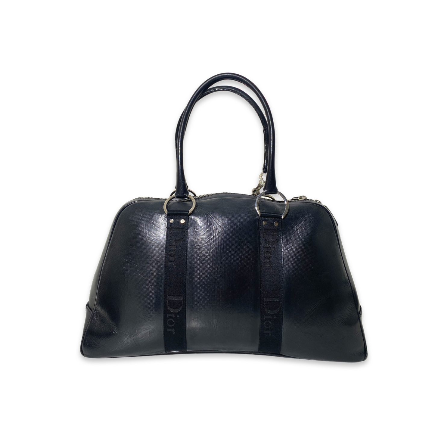 Dior 2004 Hardcore Black Leather Bowling Bag