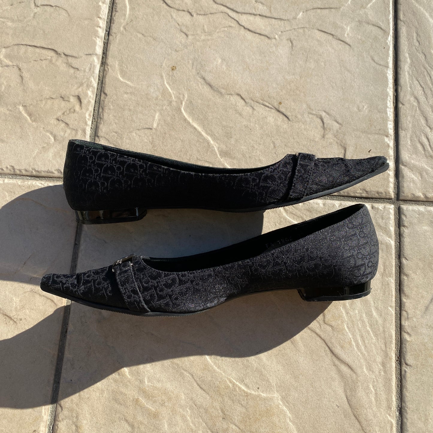 Dior Black Trotter Buckles Pointed Toe Ballet Flats