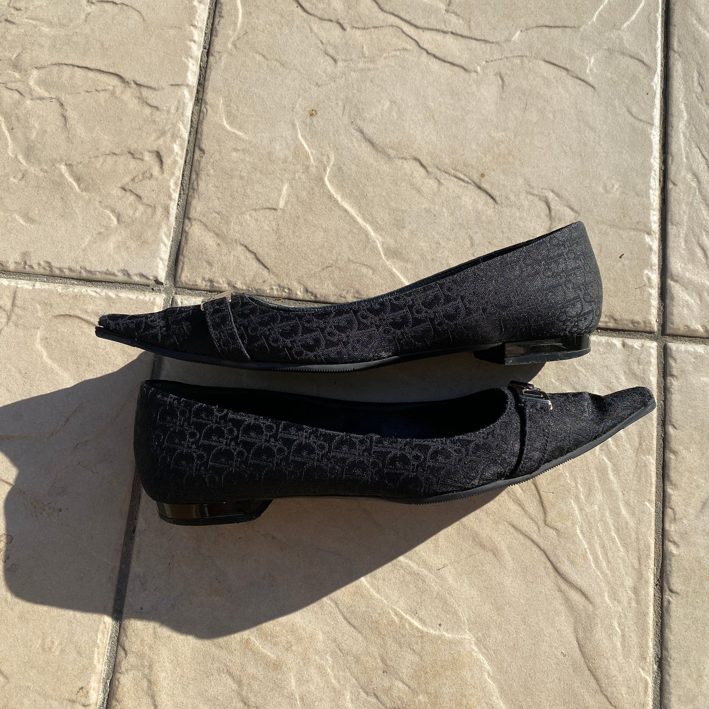Dior Black Trotter Buckles Pointed Toe Ballet Flats