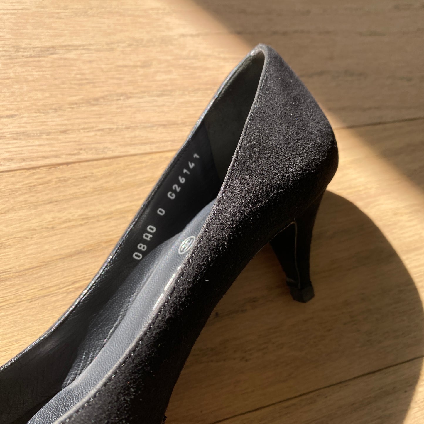 Chanel CC Logo Silver Black Suede Pumps