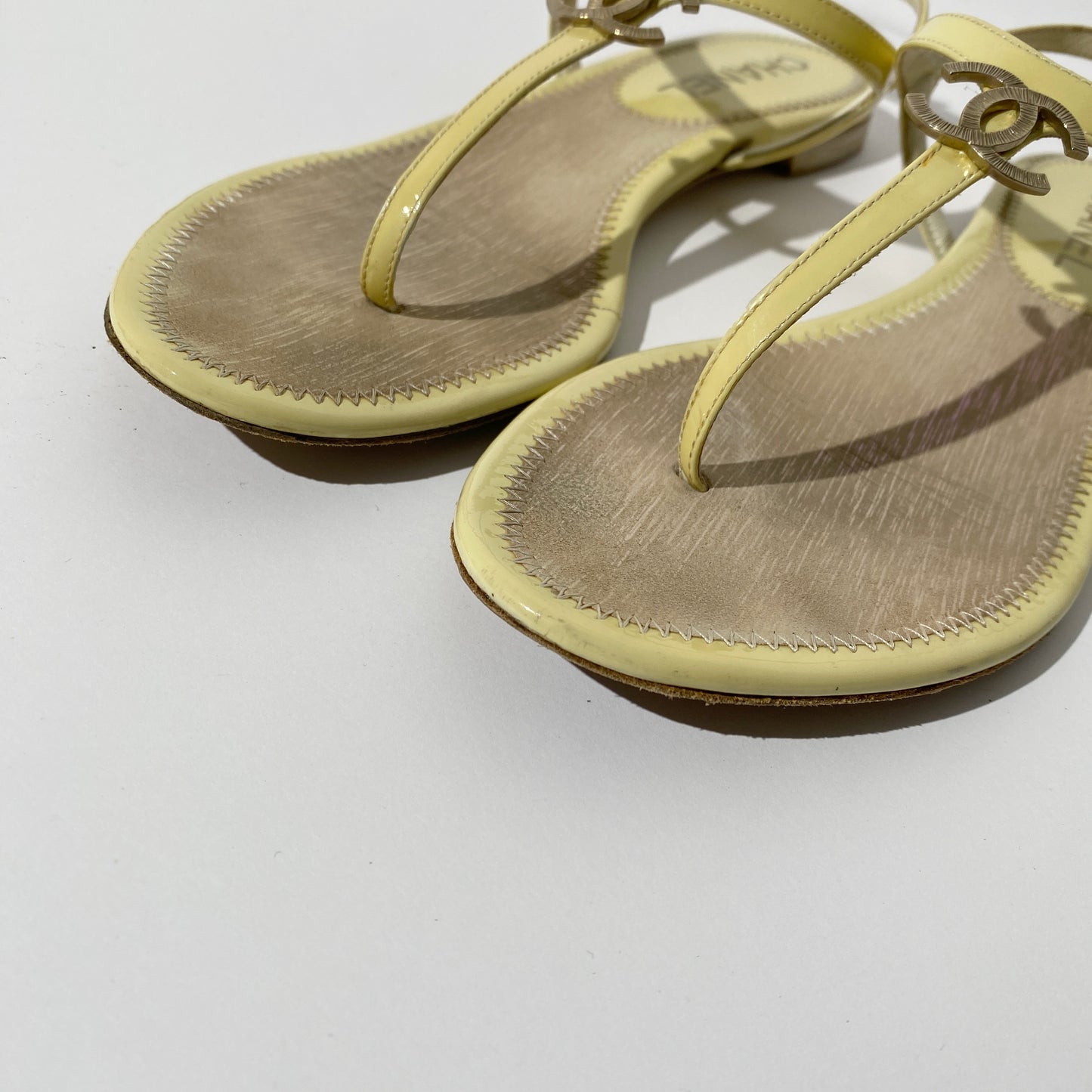Chanel Yellow Patent Leather Dad Sandals