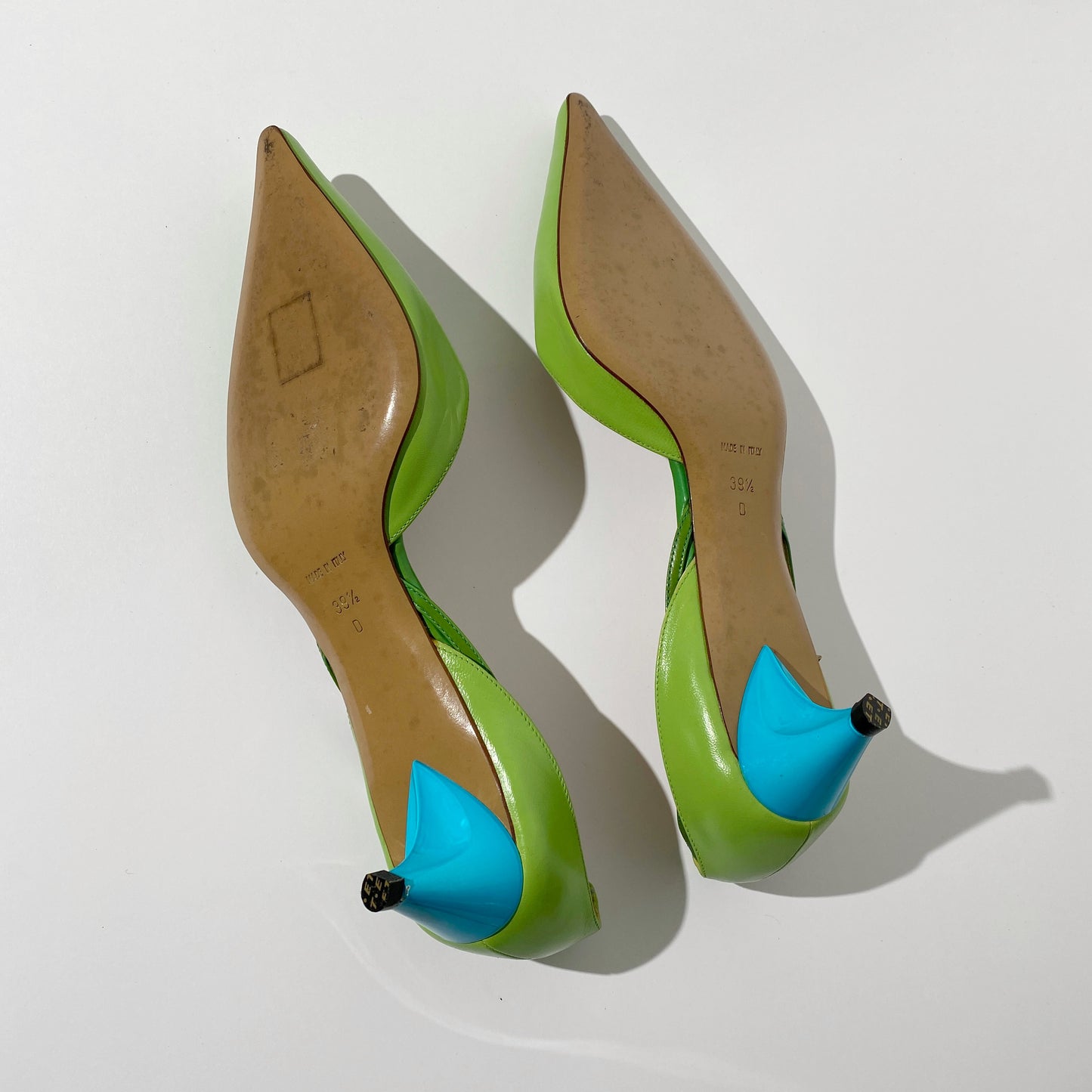 Dior Early 2000s Green / Blue Pointed Toe Kitten Heels