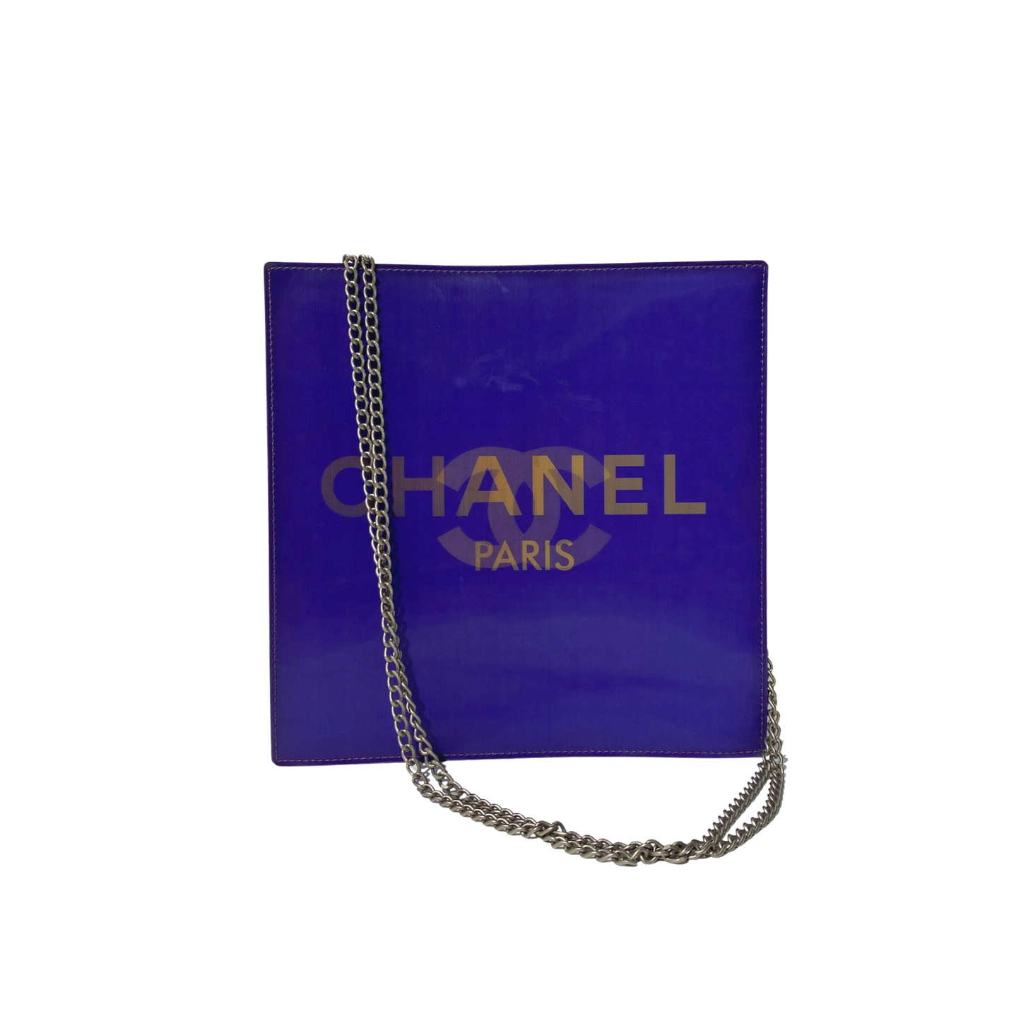 Chanel 2001 Purple Holographic CC Logo Chain Tote Bag