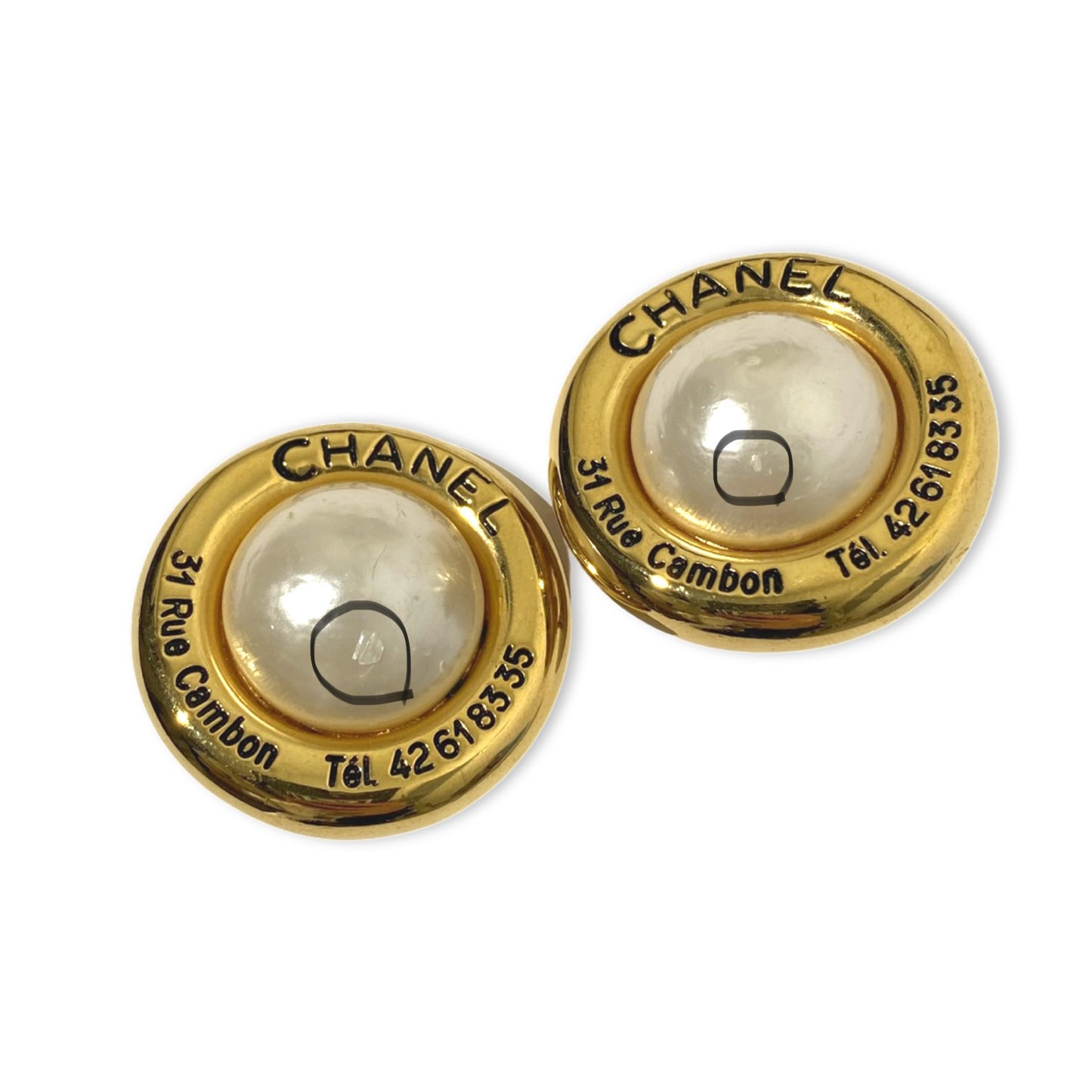 Chanel 1980s 31 Rue Cambon Telephone Number Pearl Clip on Earrings