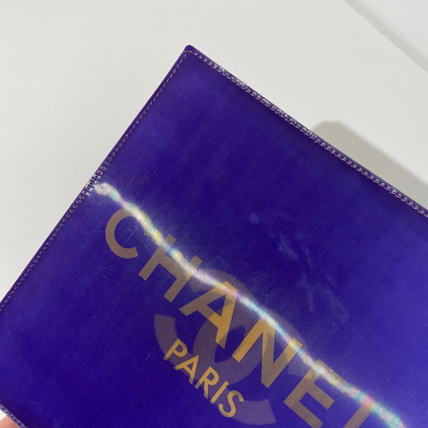 Chanel 2001 Purple Holographic CC Logo Chain Tote Bag
